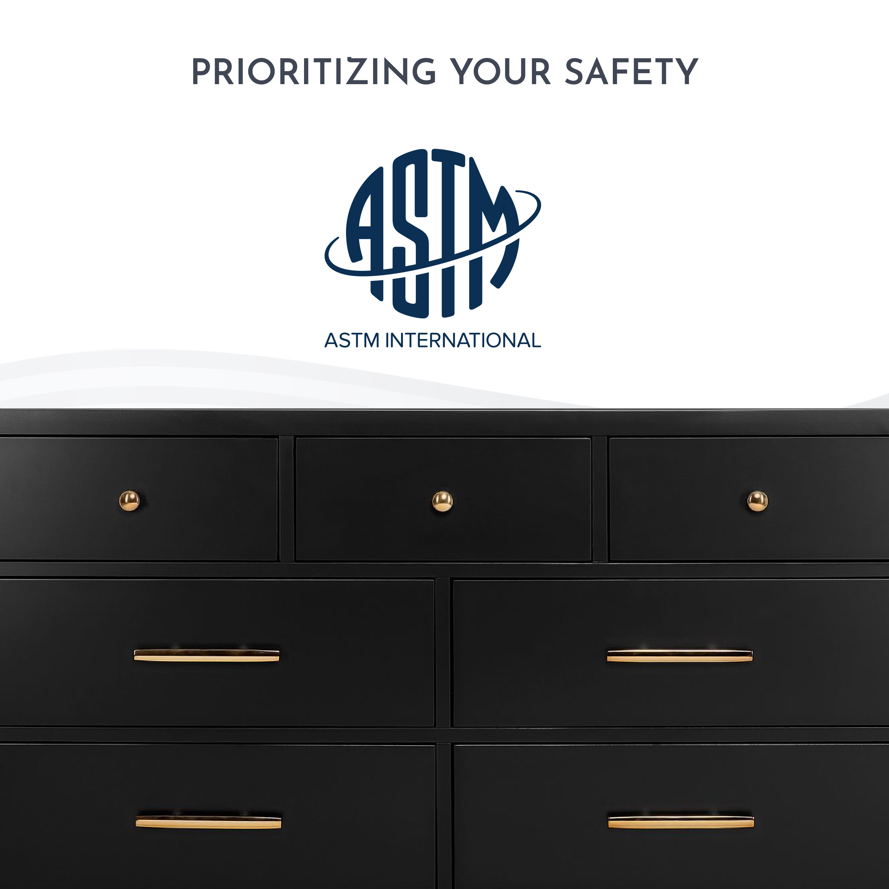 Evolur Loft Art Deco Double Dresser with 7 Drawers, Metal Drawer Pulls, Black, Modern