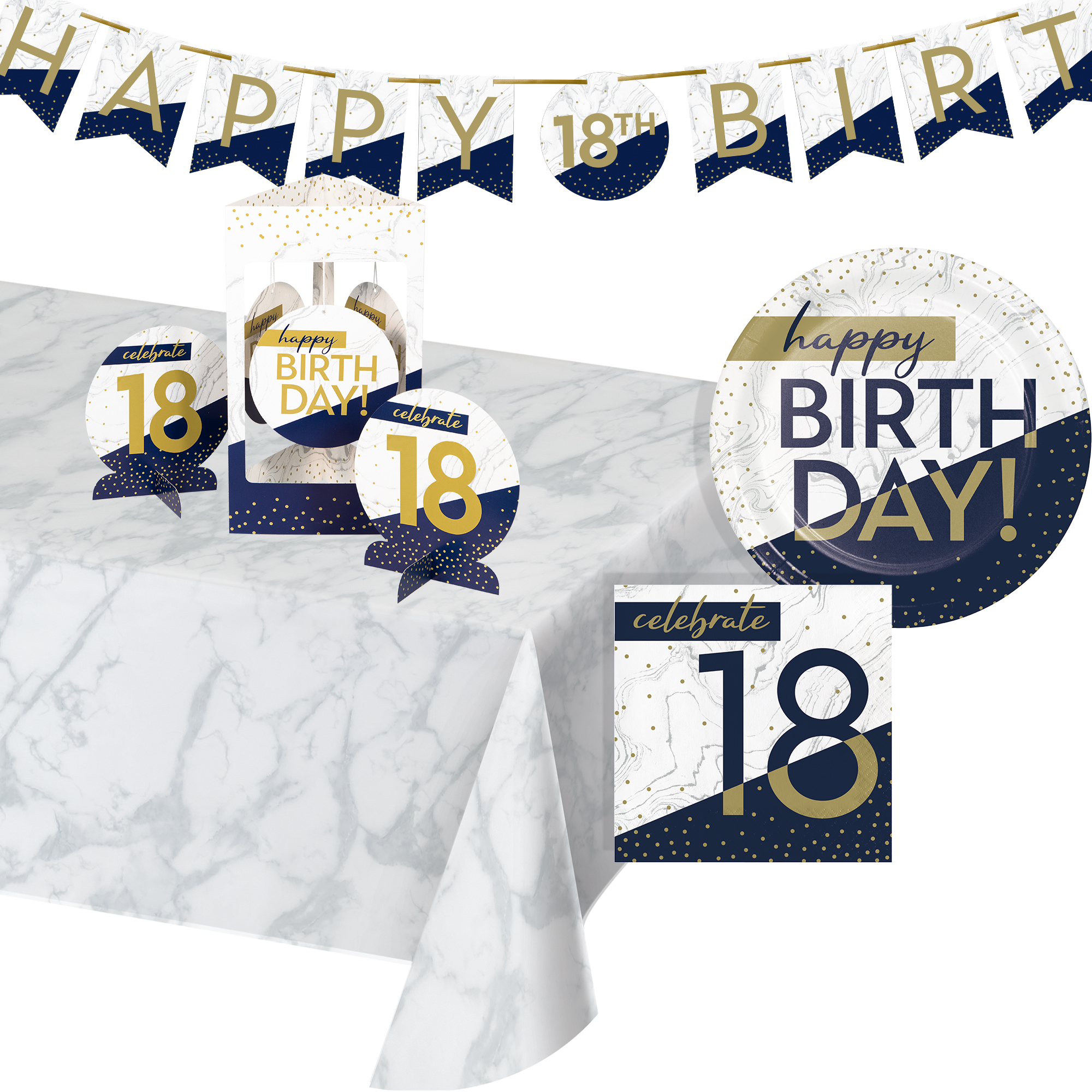 Creative Converting Navy and Gold 18th Birthday Party Kit, 29 Count