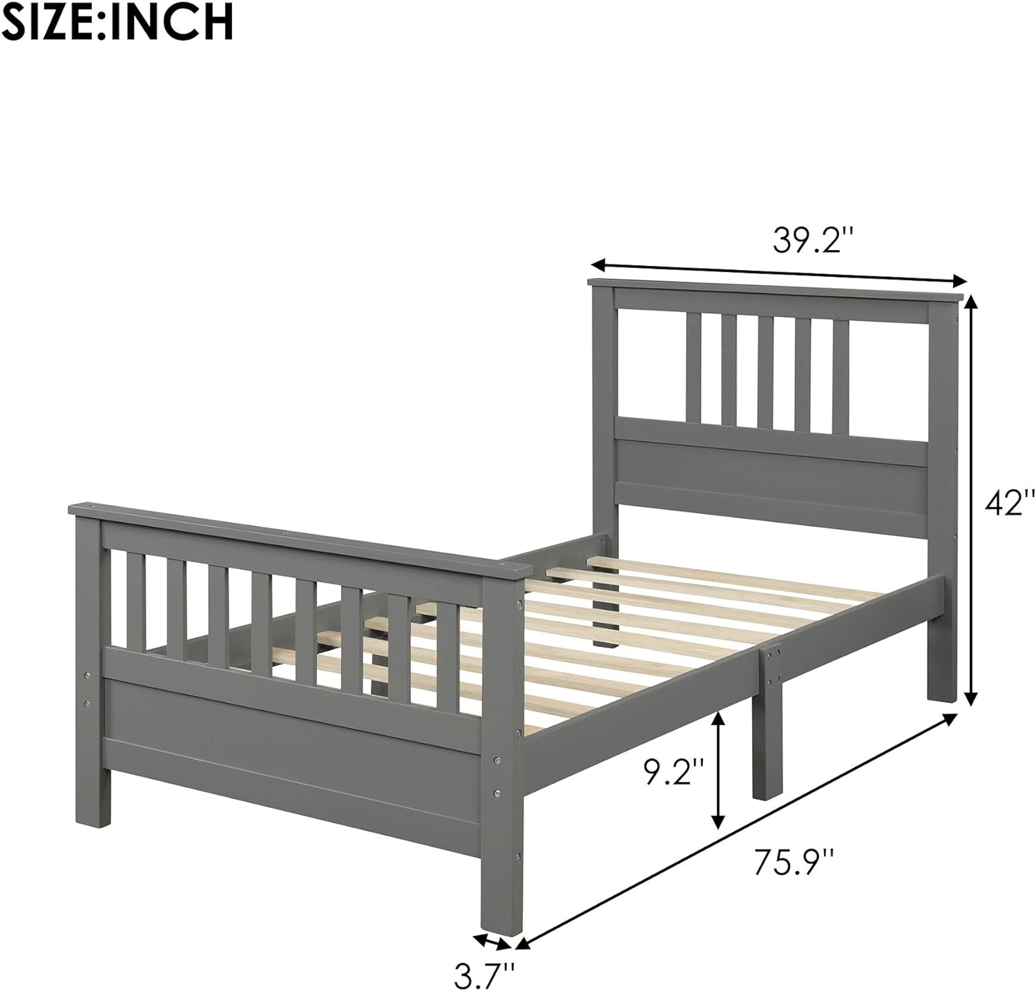 Platform Bed Frame With Headboard & Footboard And Wood Slat Support, Wood Bed Frame For Kids No Box Spring Needed, Gray