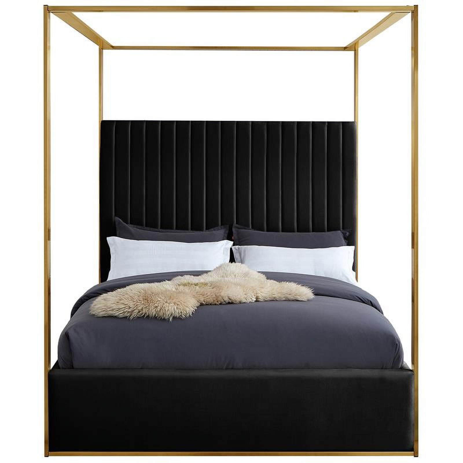 Maklaine Contemporary designed Black Finished Velvet King Bed