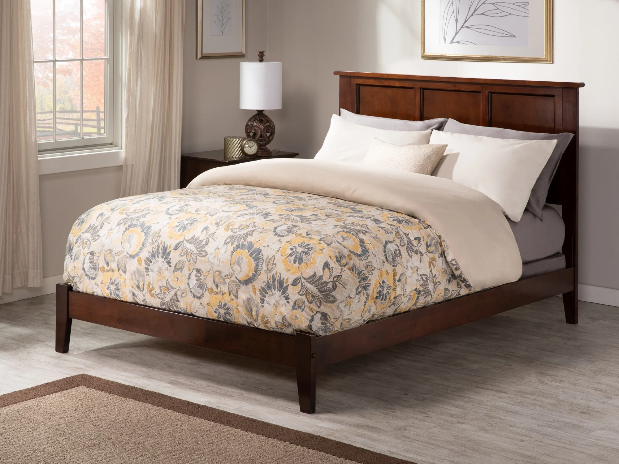 AFI Madison Full Solid Wood Traditional Bed with Panel Headboard in Walnut