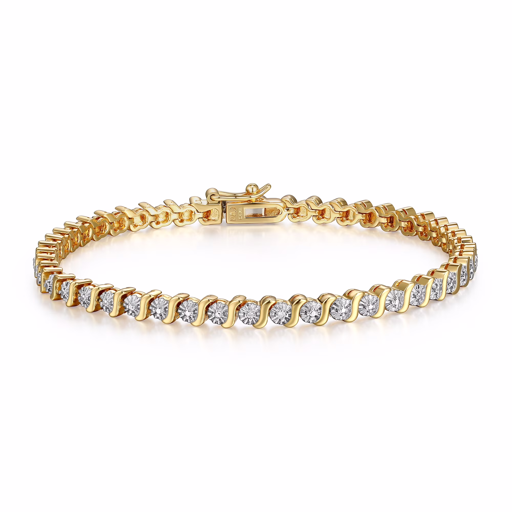 Forever Facets Fine Silver Plated Gold Tone S Shape Link Diamond Accent Tennis Bracelet, 7.25
