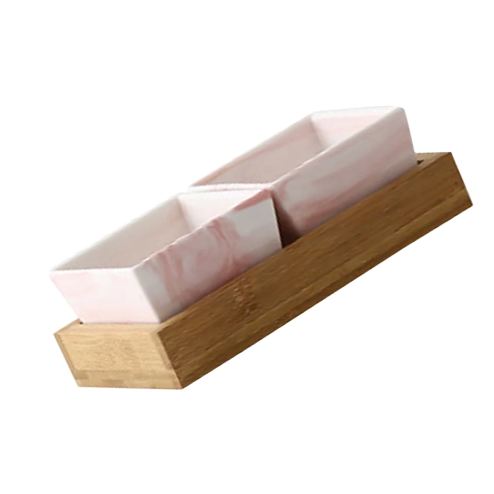 Nordic Ceramic Marble Fruit Plate Creative Candy Dish Dried Fruit Tray Snack Food Storage Plate for Party Home (2 Grid, Pink)