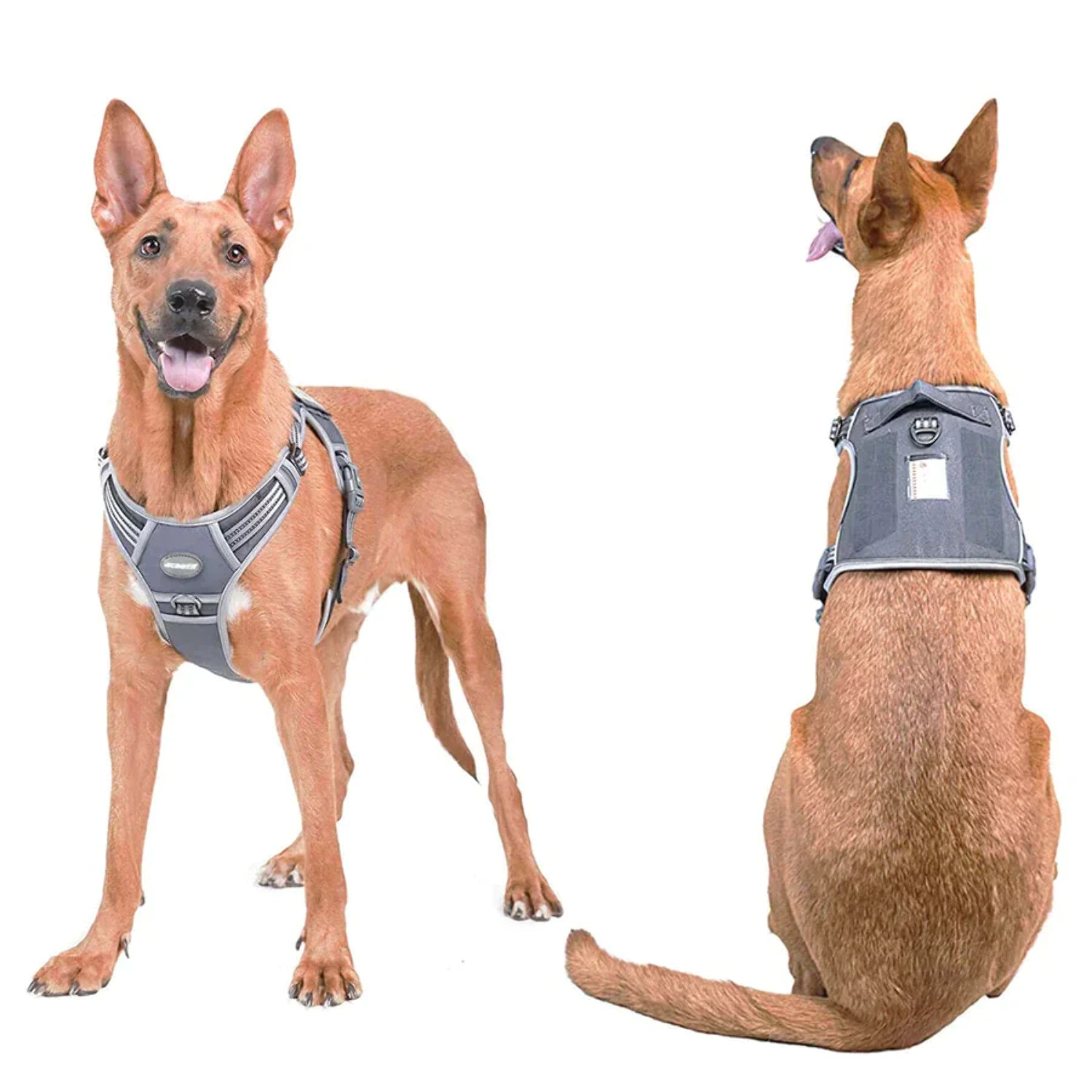 Auroth Tactical Dog Harness Adjustable Metal Buckles Dog Vest with Handle, No Pulling Front Leash Clip - Gray