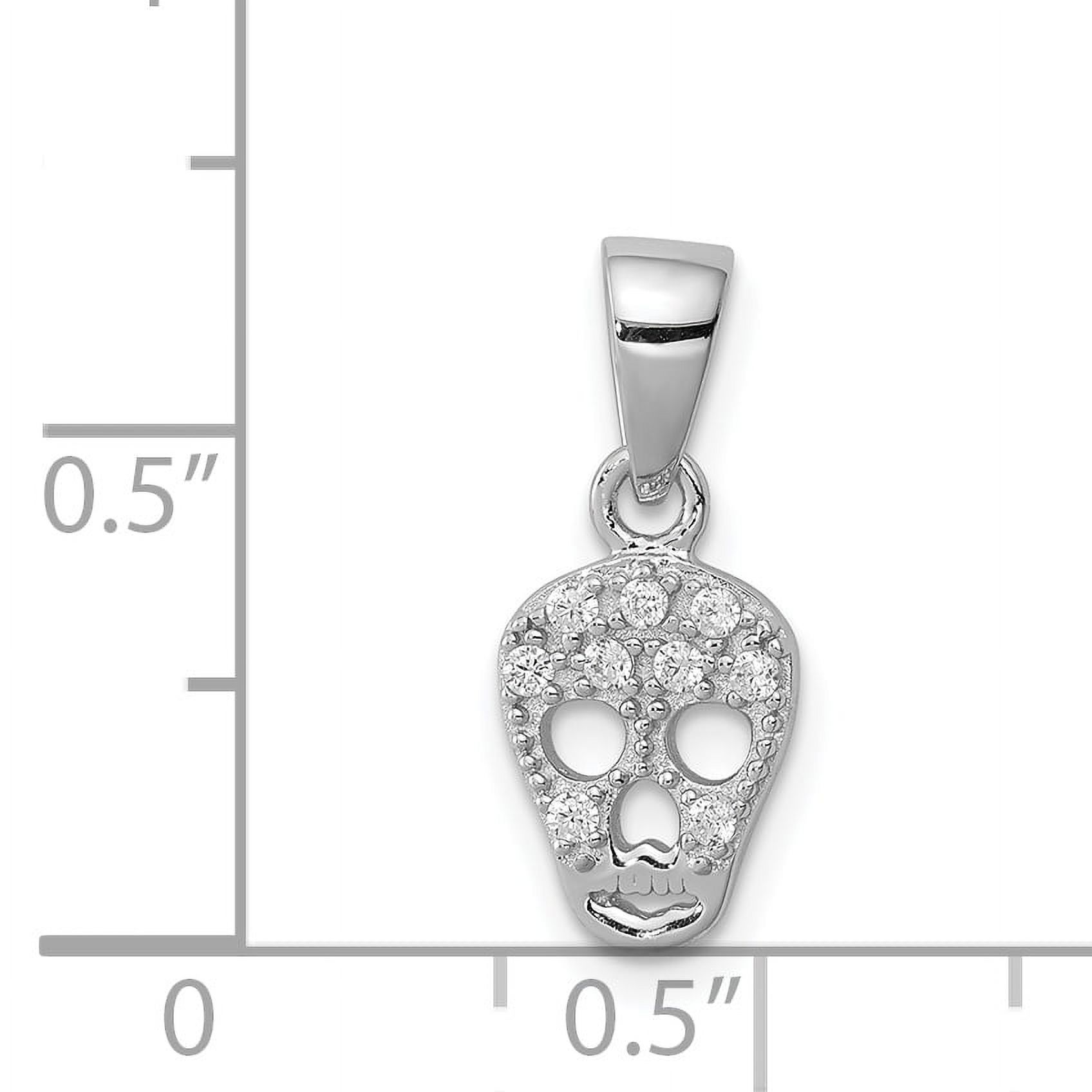 Sterling Silver Rhodium-Plated CZ Skull Pendant (0.7 Inches), Size XS (Lightweight)