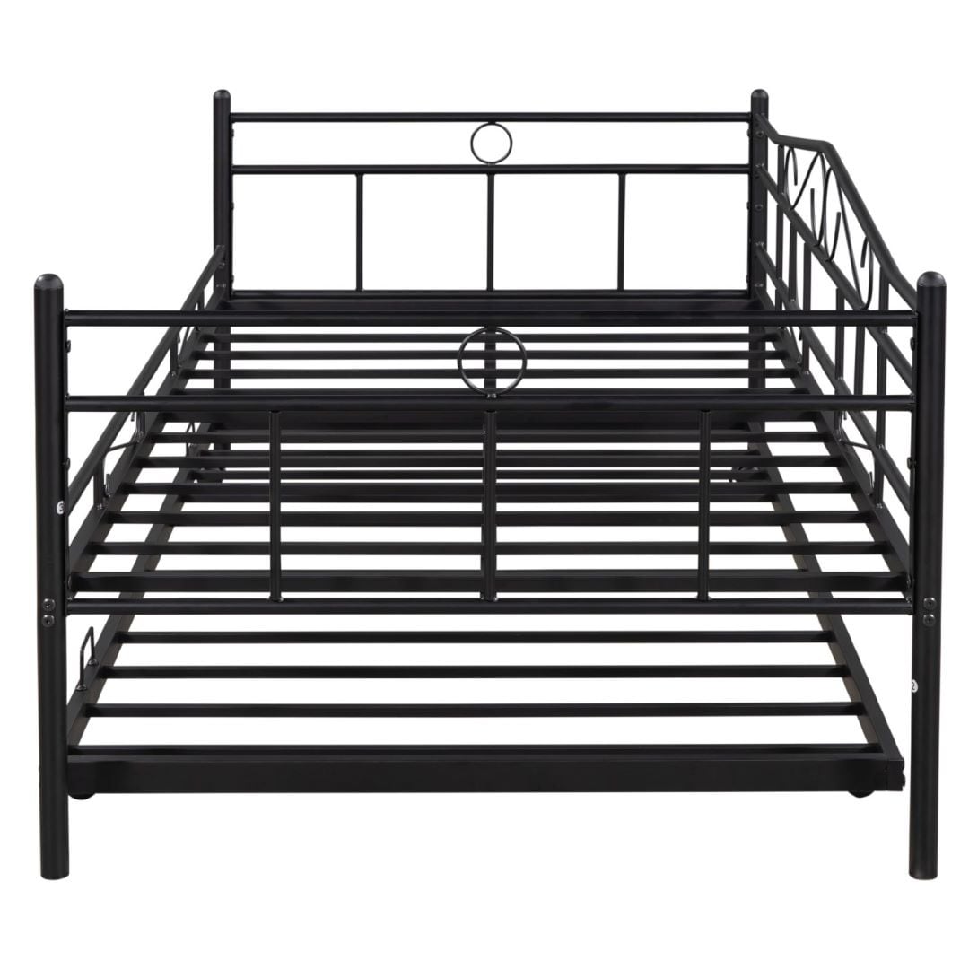 Twin Size Daybed with Trundle Vintage Metal Black Frame