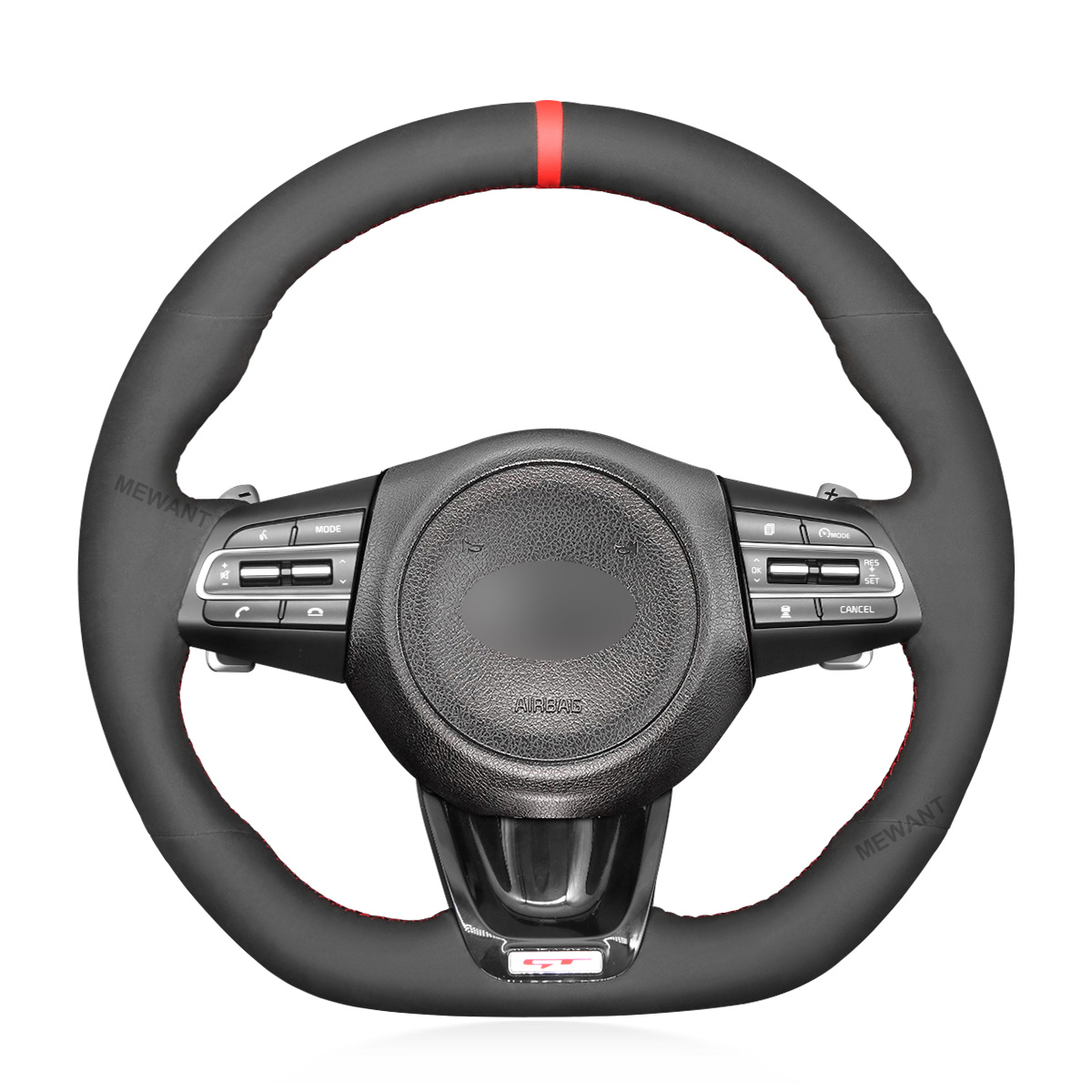 MEWANT Handsewing Black Suede Car Steering Wheel Cover for Kia Stinger 2018 2019 2020 2021-2022