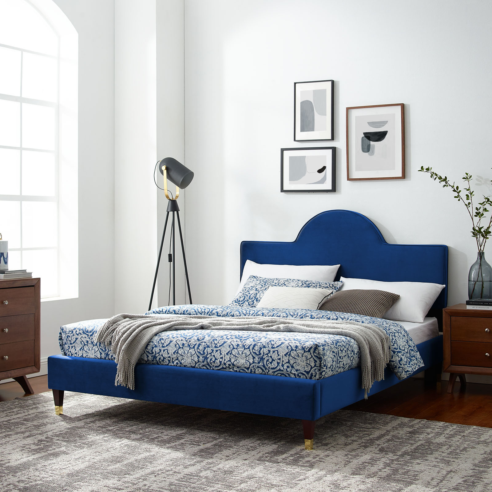 Modway Aurora Performance Velvet Full Bed in Navy