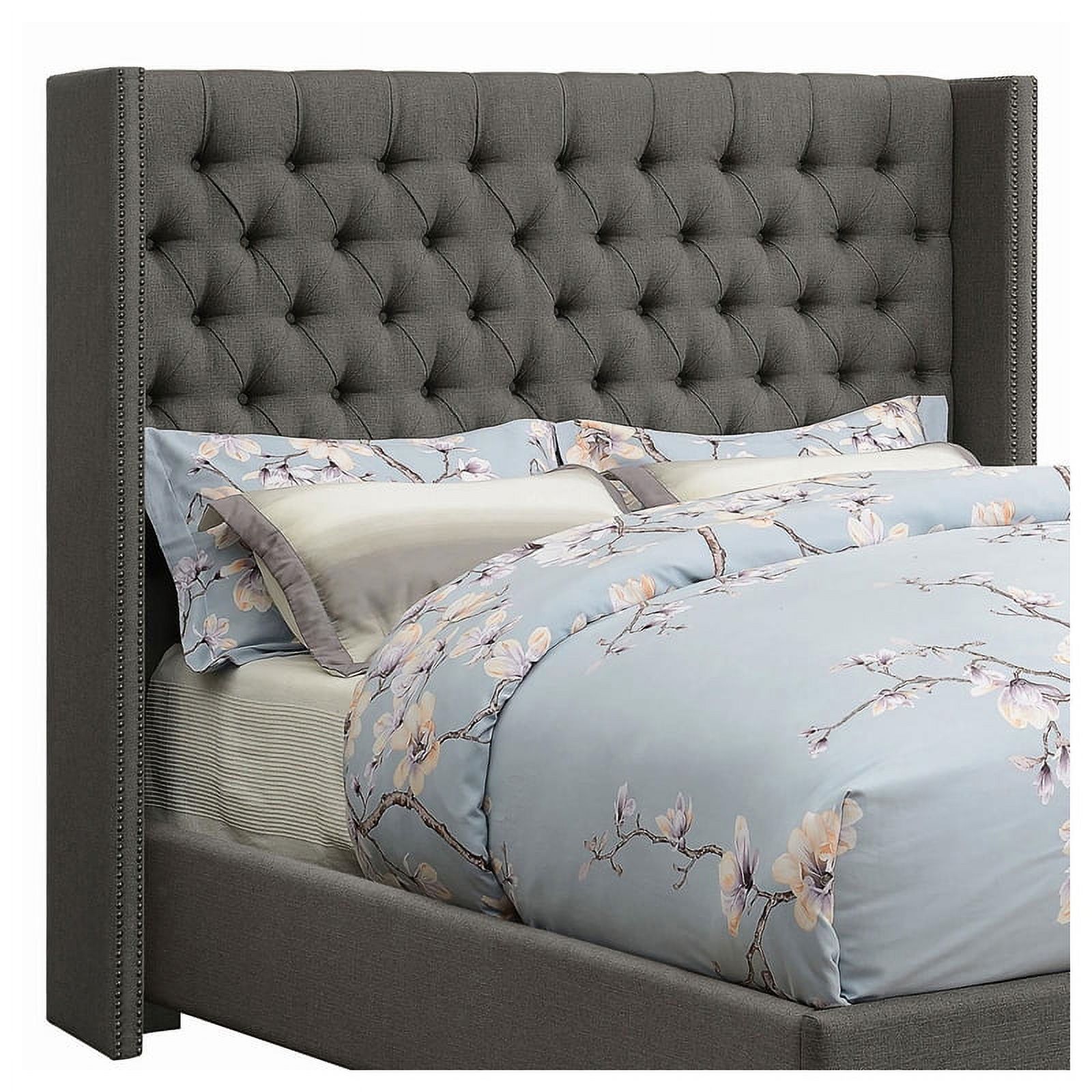 Pemberly Row Contemporary Fabric Upholstered Queen Headboard Gray