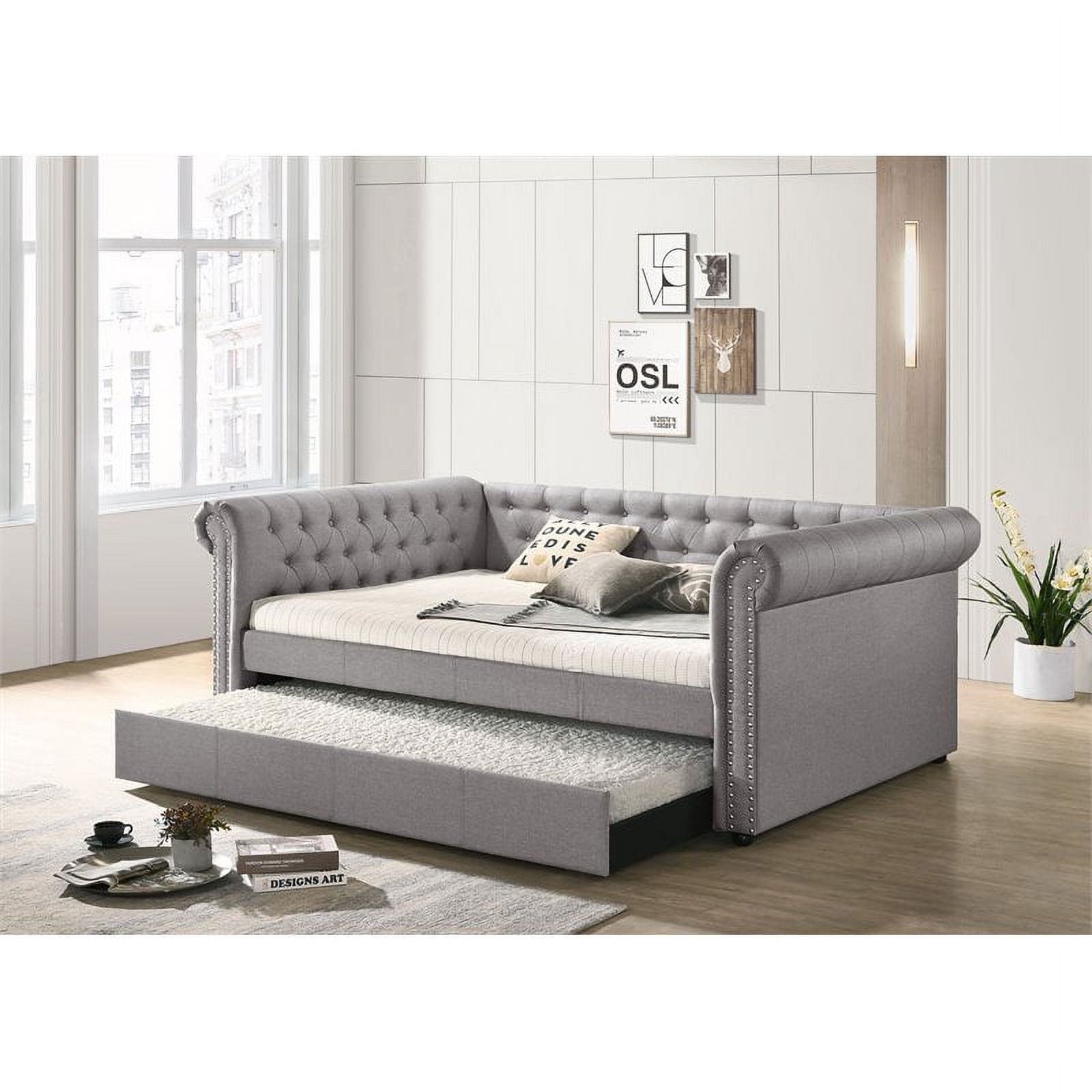 Bowery Hill Full Daybed and Twin Trundle in Smoke Gray Fabric