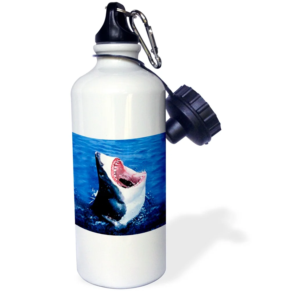 3dRose Great White Shark, Sports Water Bottle, 21oz