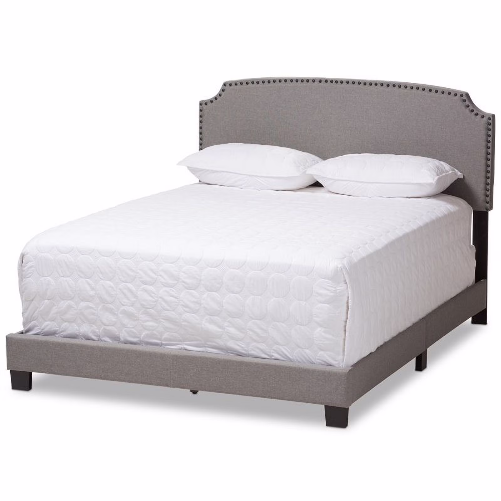 Bowery Hill Nailhead Upholstered Queen Bed in Light Grey