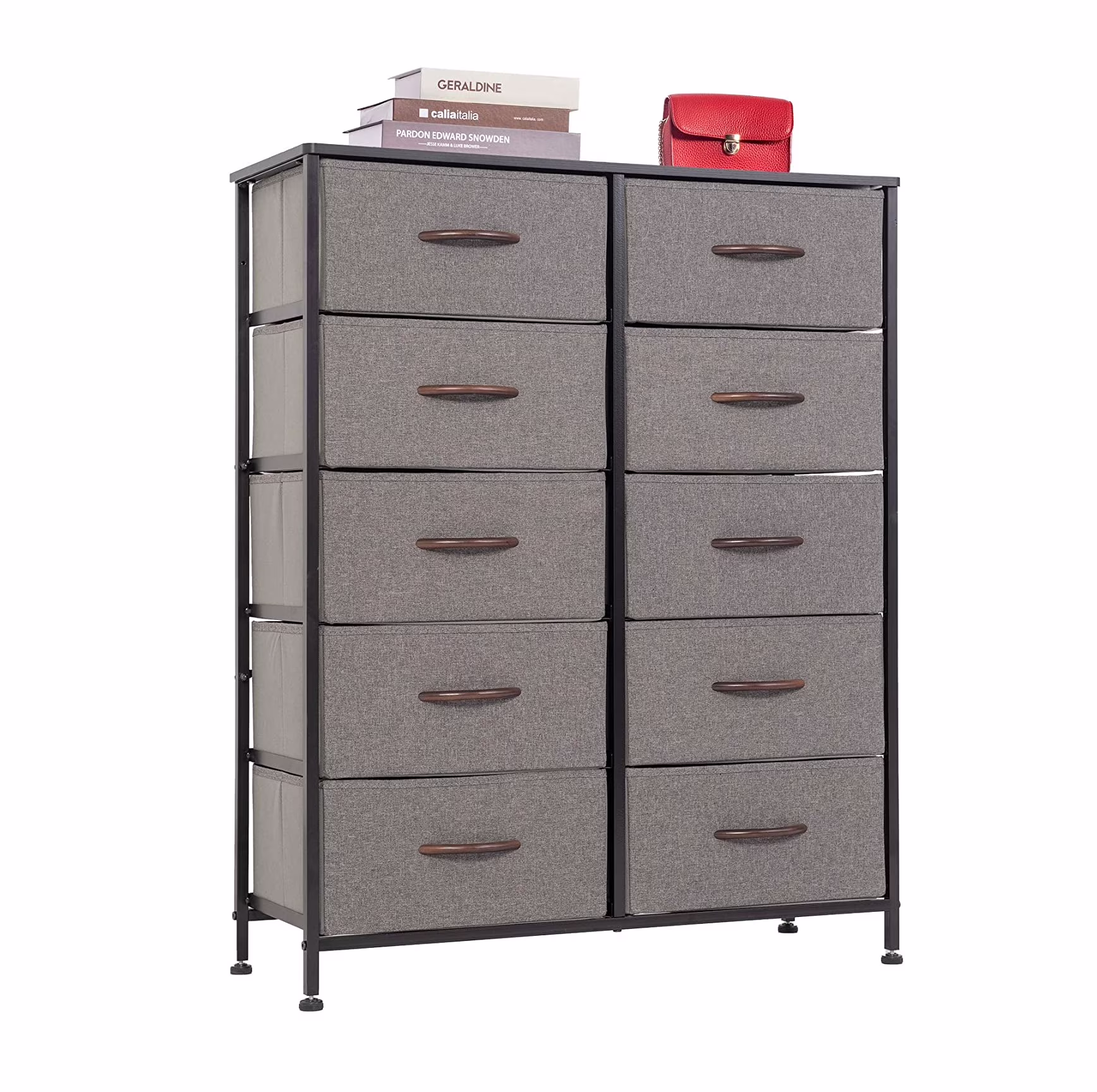 Dresser for Bedroom Chest of 10 Drawers Storage Tower Steel Frame Closet Fabric Cabinet Organizer in Home Gray