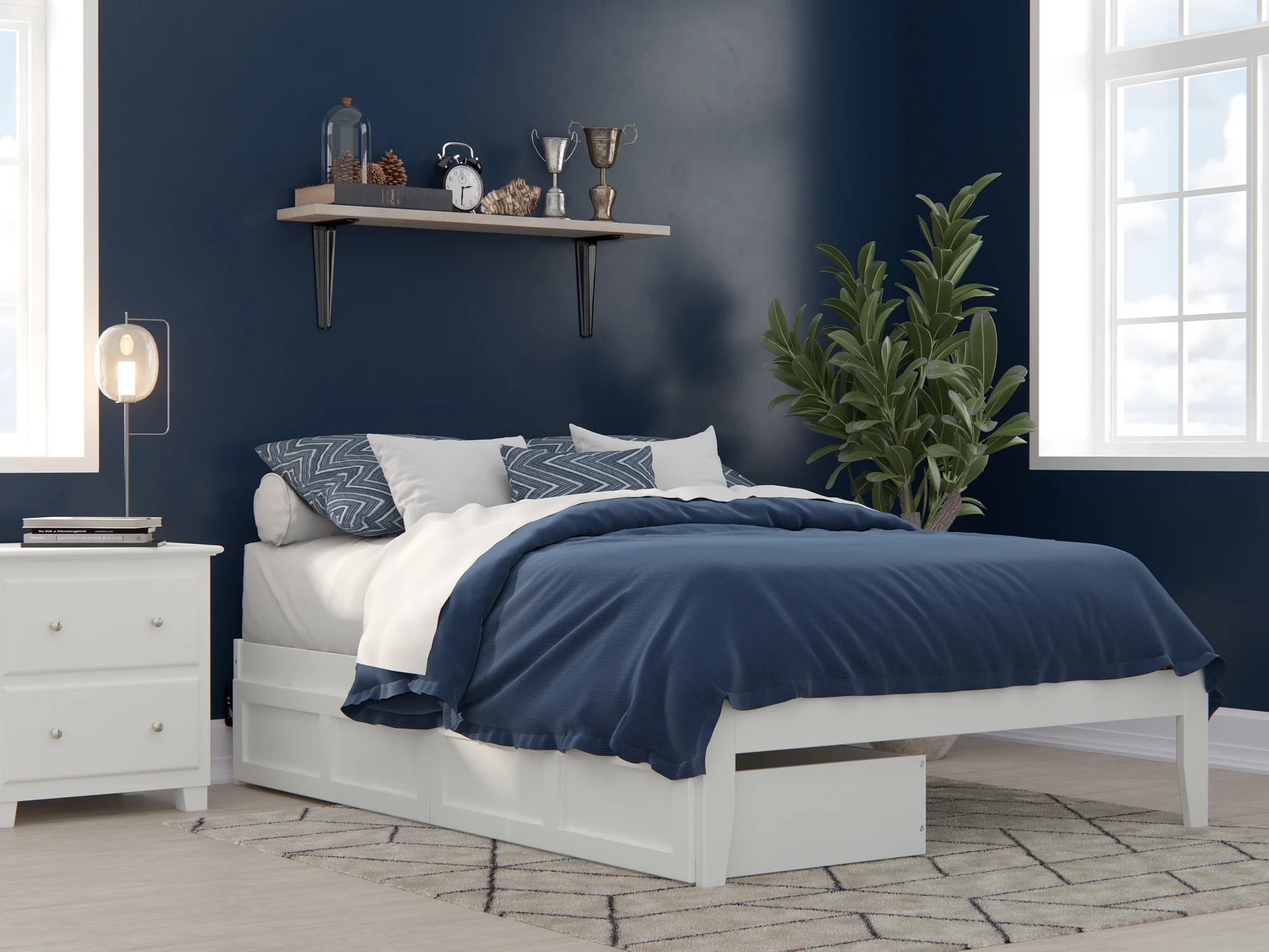 Colorado Full Bed with USB Turbo Charger and 2 Drawers in White