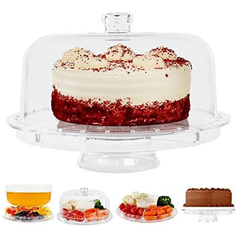 Clear Cake Stand With Dome Cover Lid - 12In Multi-Function Cake Plate Serving Platter And Punch Bowl Set