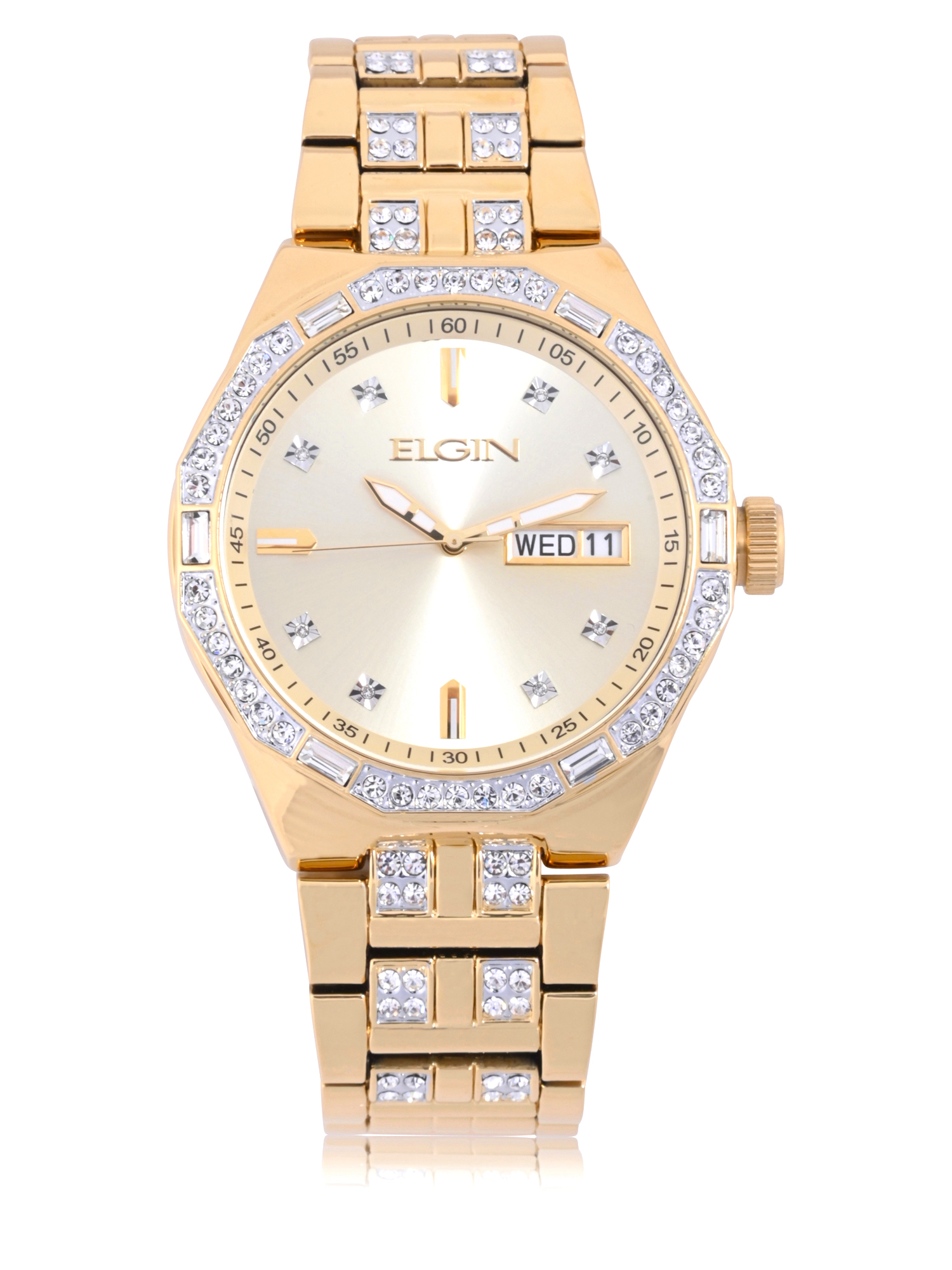 Elgin Adult Male Watch and Bracelet Set in Gold and Stones in (FG180016ST)