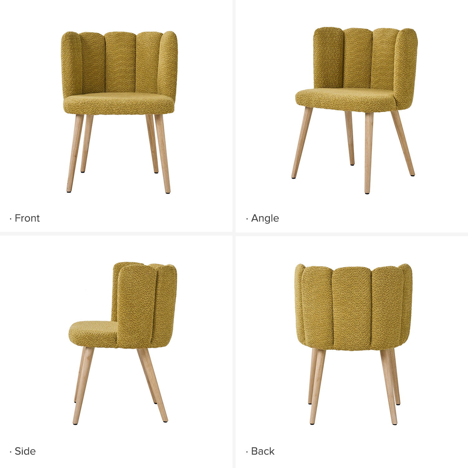 Sherpa Accent Side Chair Set of 2 Tufted Back Dining Chair Wood Legs Vanity Living Bedroom Home Kitchen Mustard