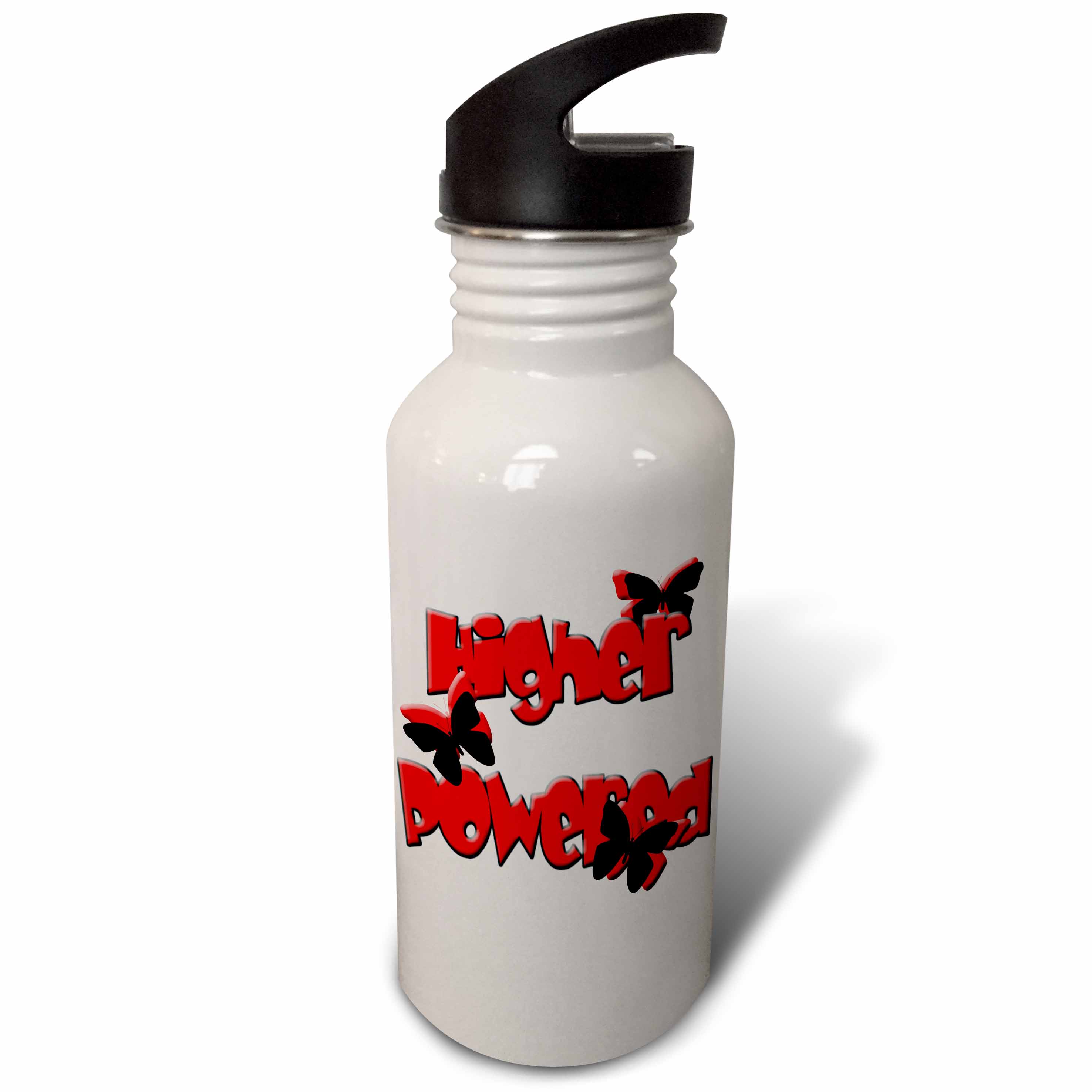 Higher Powered logo in reds and blacks with butterflies signifying freedom and support 21 oz Sports Water Bottle wb-128814-1