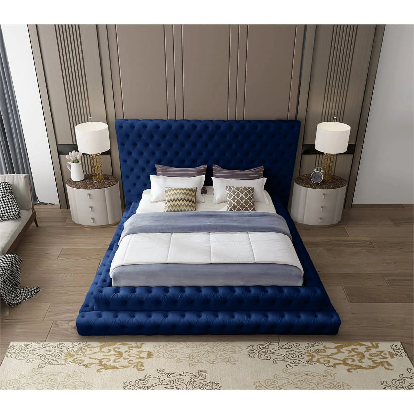 Meridian Furniture Revel Navy Velvet Queen Bed