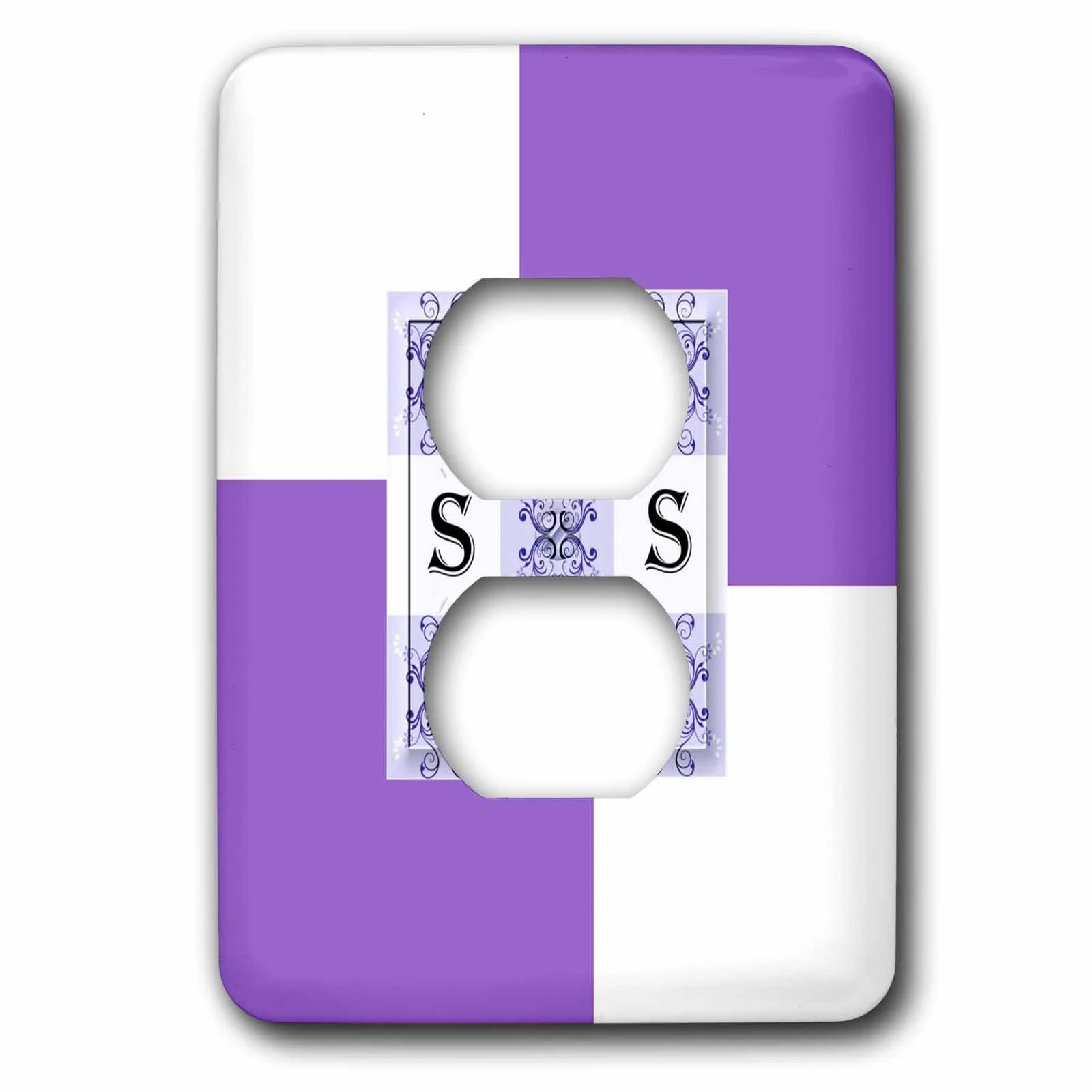 3dRose Monogram - S - Purple - SmudgeArt Monogram Squares - 2 Plug Outlet Cover (lsp_48918_6)