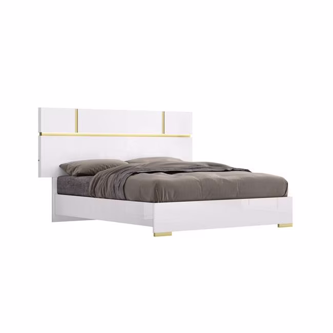 J & M Furniture 19974-Q 46 x 61 x 81 in. Kyoto Queen Size Bed, White & Titanium Gold