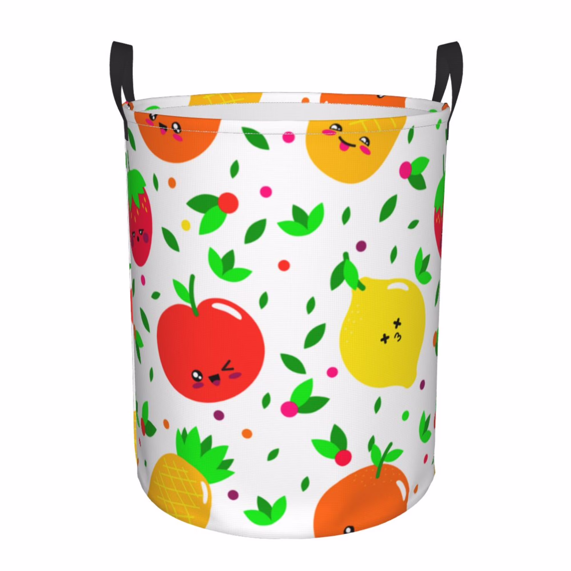 DouZhe Waterproof Collapsible Large Laundry Baskets, Cute Fruits Prints Circular Hamper with Handles