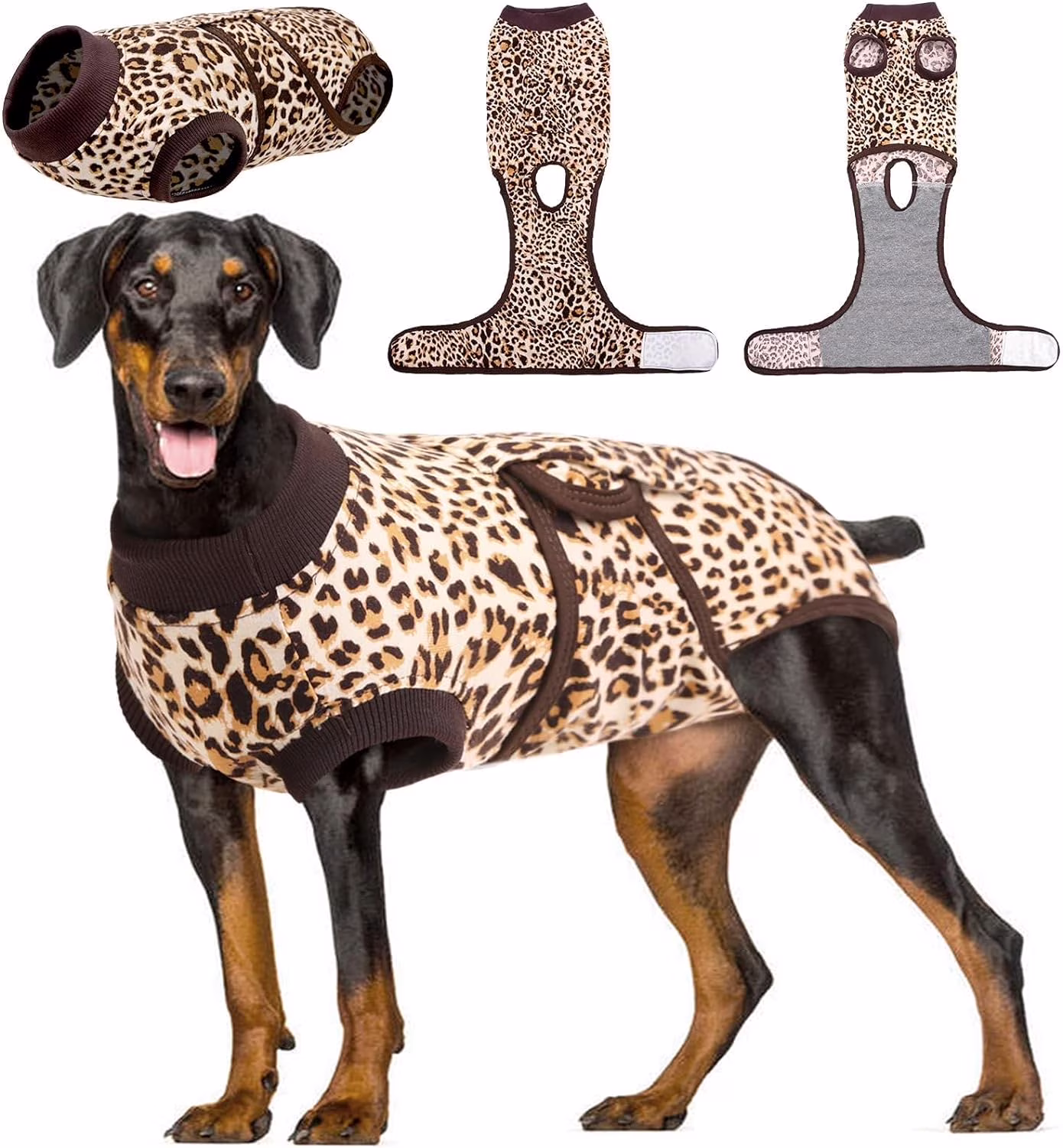 Kuoser Dog Surgical Recovery Suit, Recovery Suit for Female Male Dogs, Dog Onesie after Surgery, Brown, L