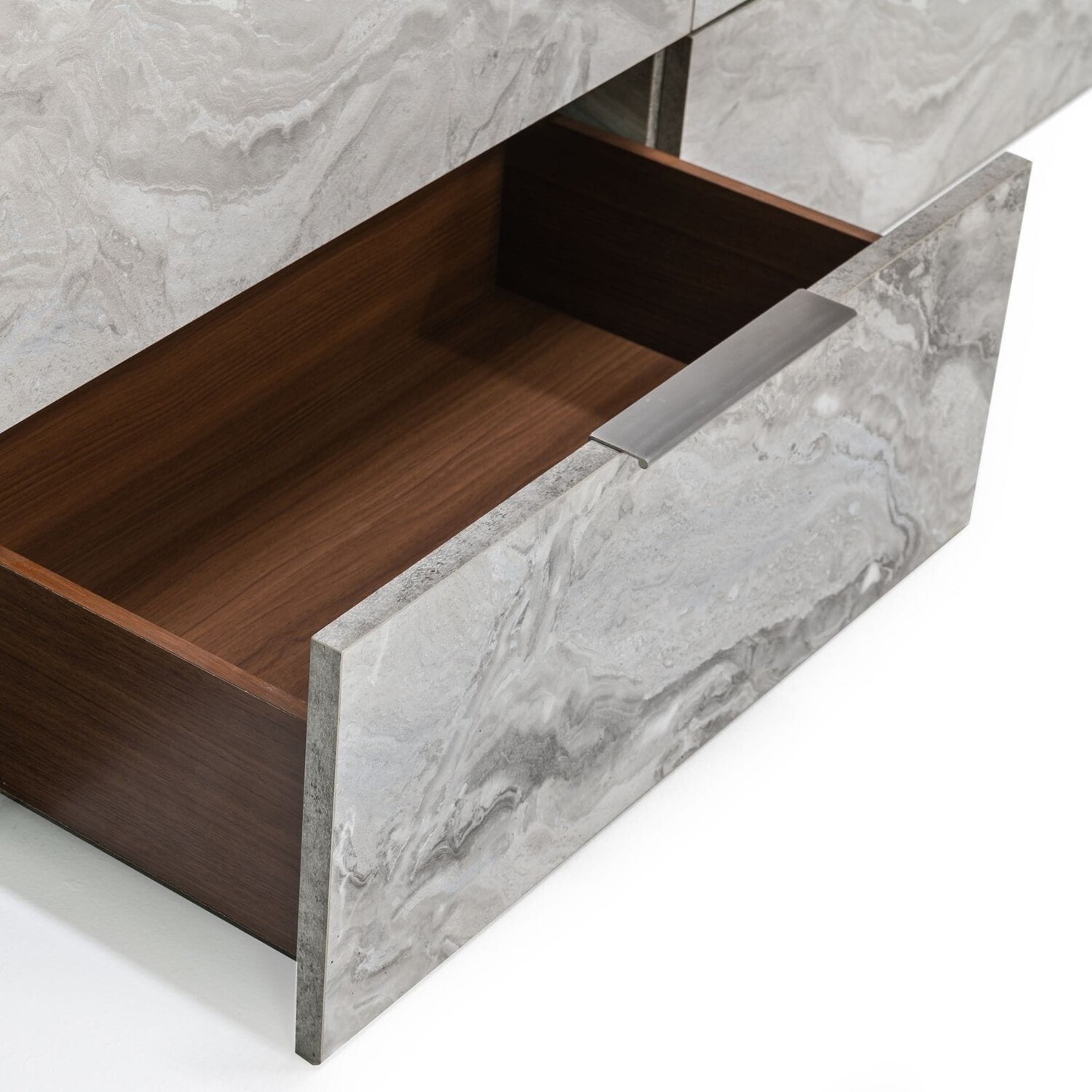 Benjara Noe Minn 63 Inch Dresser, 6 Gliding Drawers, Faux Marble Front, Smooth Gray