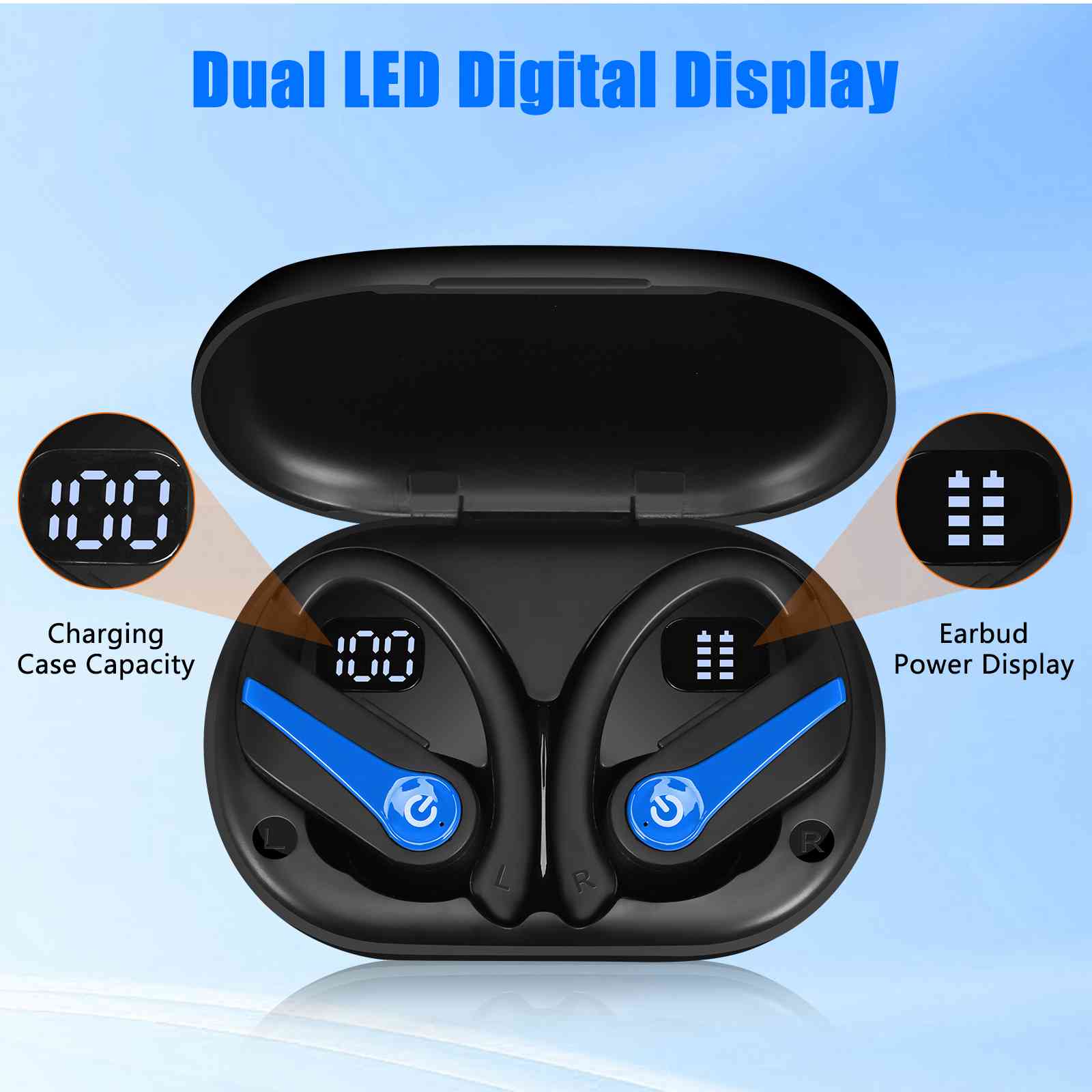 UrbanX over the ear headphones wireless Bluetooth with Earhooks Built-in Mic, 200H Playtime, Immersive Sound, Quick-Pair, Secure Fit, IPX7 Waterproof, Compatible With Lenovo Legion Duel - Blue