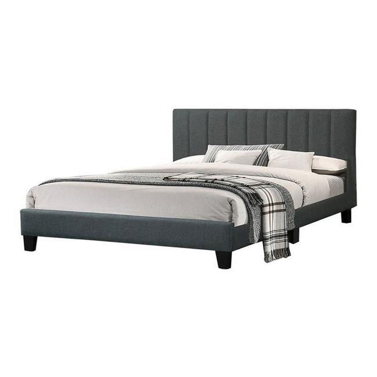 Eve Platform Vertical Channel Tufting Upholstery Bed, Charcoal Gray - Full Size