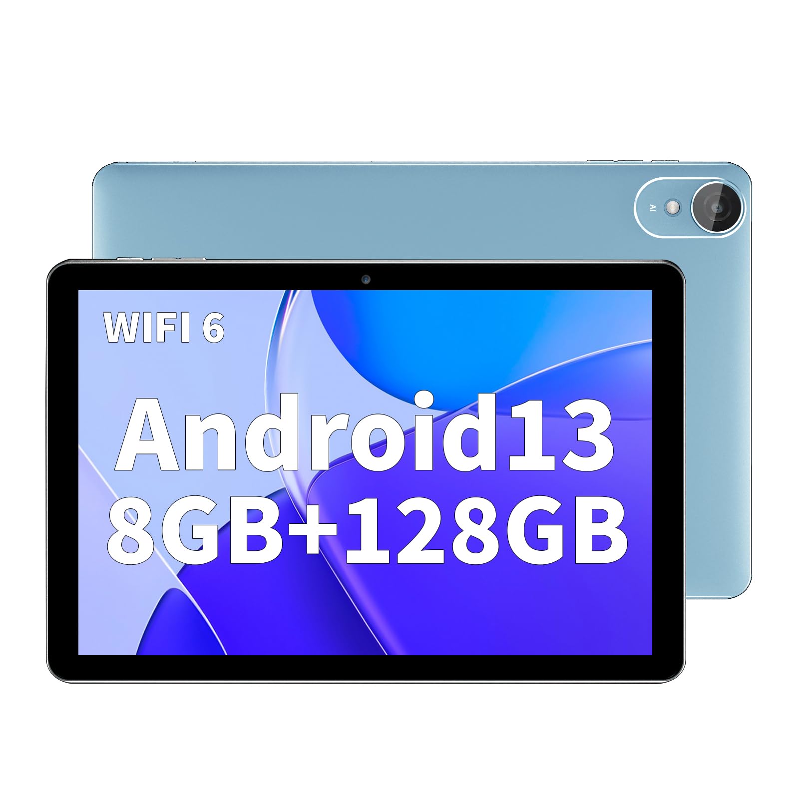 COLORROOM 10.1 inch Tablets with 8GB RAM 128GB ROM 1TB Expand, Android 13 Tablet, 1280x800 IPS Touch Screen, Quad-Core Processor, 6000mAh Battery, Dual Camera, WiFi 6 Blue