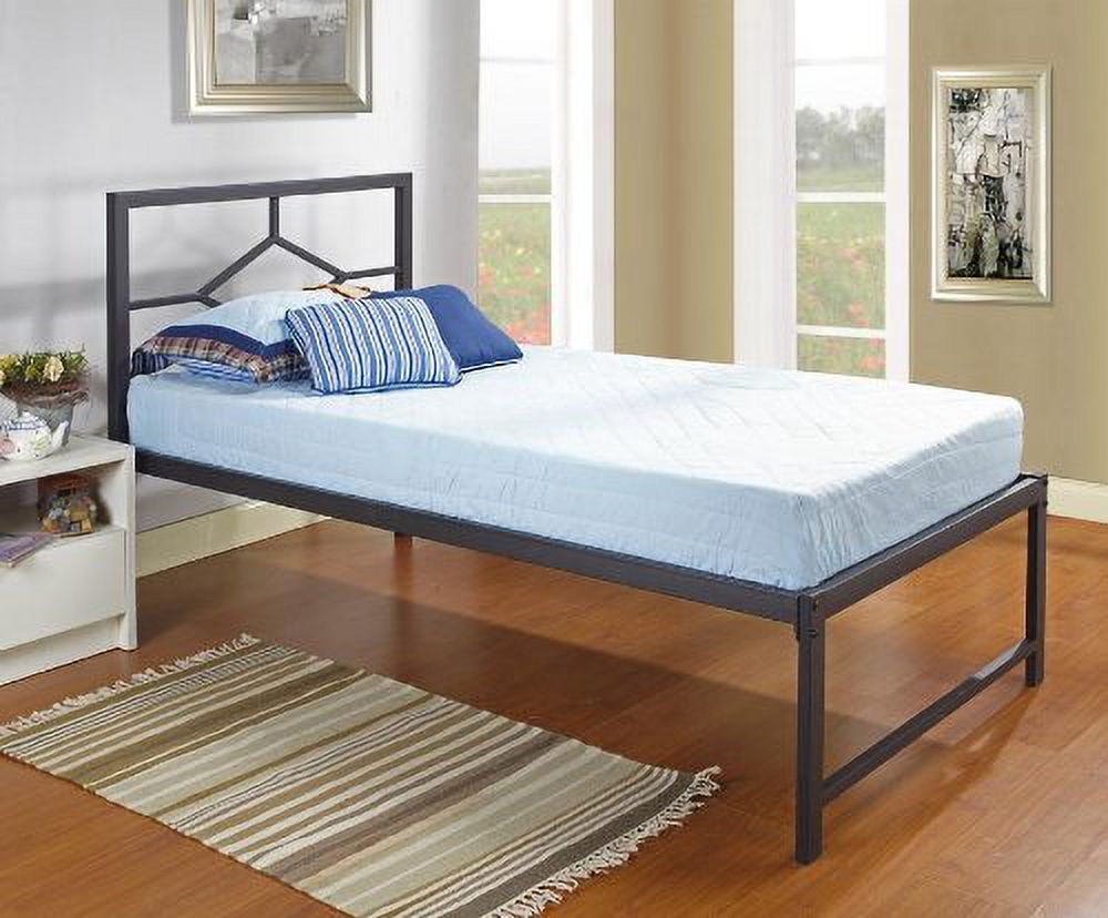 Kings Brand Furniture - Black Metal Platform Day Bed Frame with Headboard, Twin