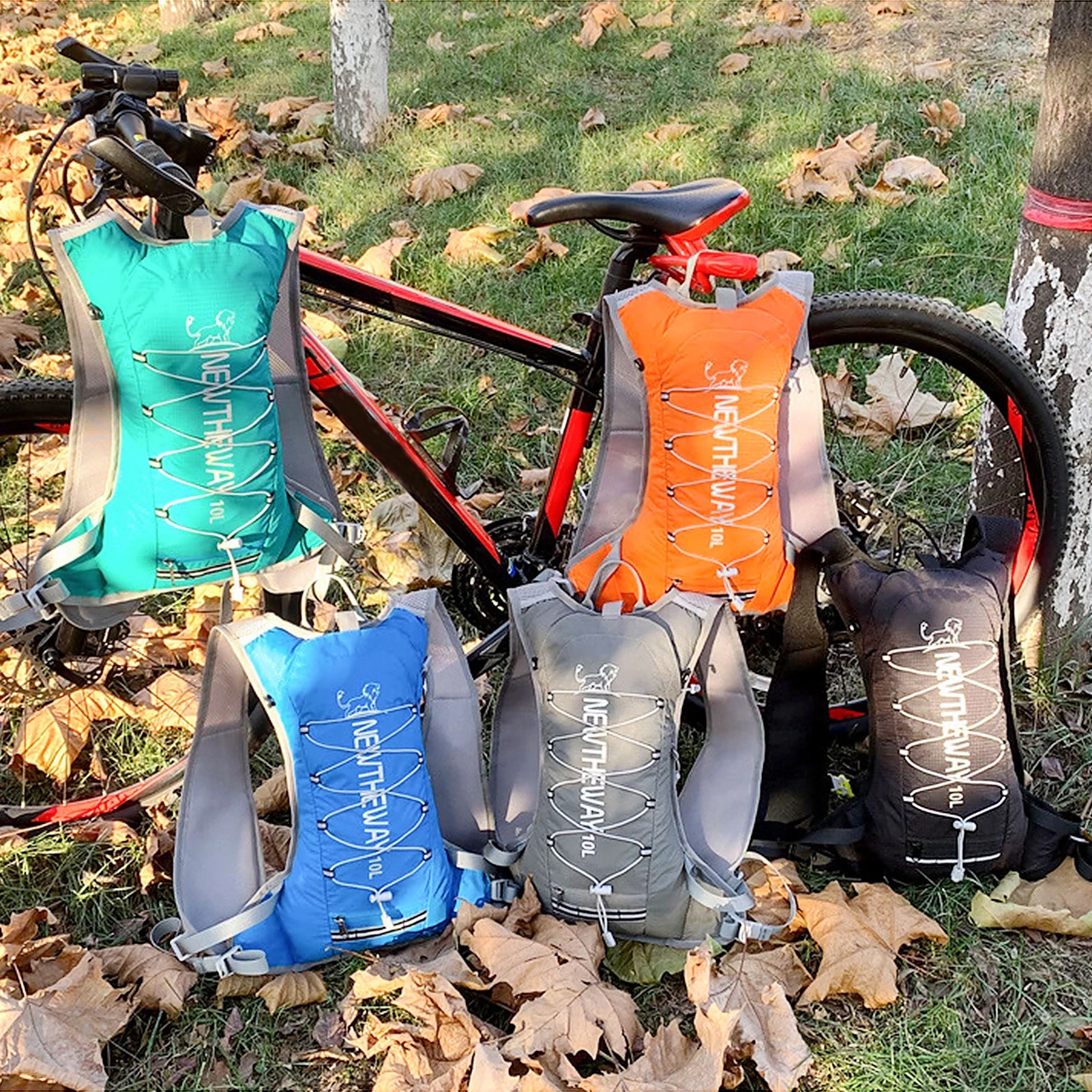 Grey 10L Hydration Backpack Vest Cooler Bag, Lightweight Nylon, Reflective Strips, Cycling Camping Hiking