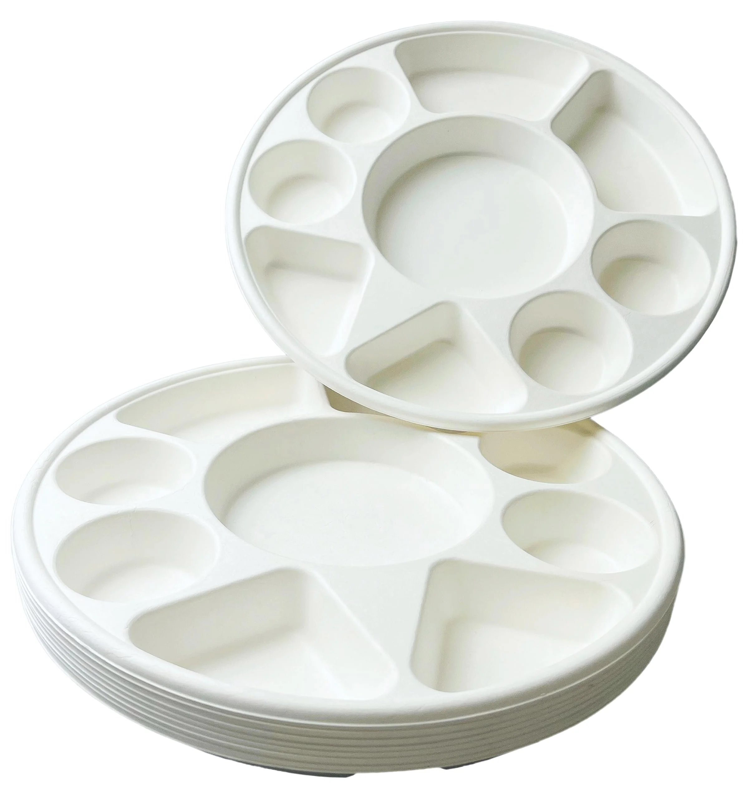 Rani Round Biodegradable Divided Plates, Pack of 50, 9 Compartments ~ Disposable & Eco-Friendly | 12.44