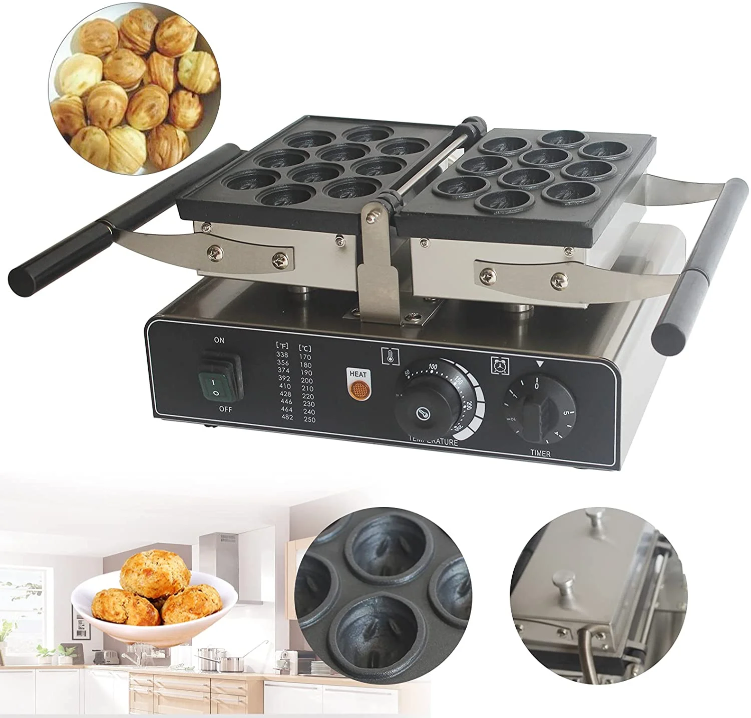 Electric Walnut Shaped Waffle Maker 10 Holes Walnut Crisp Make Non-Stick