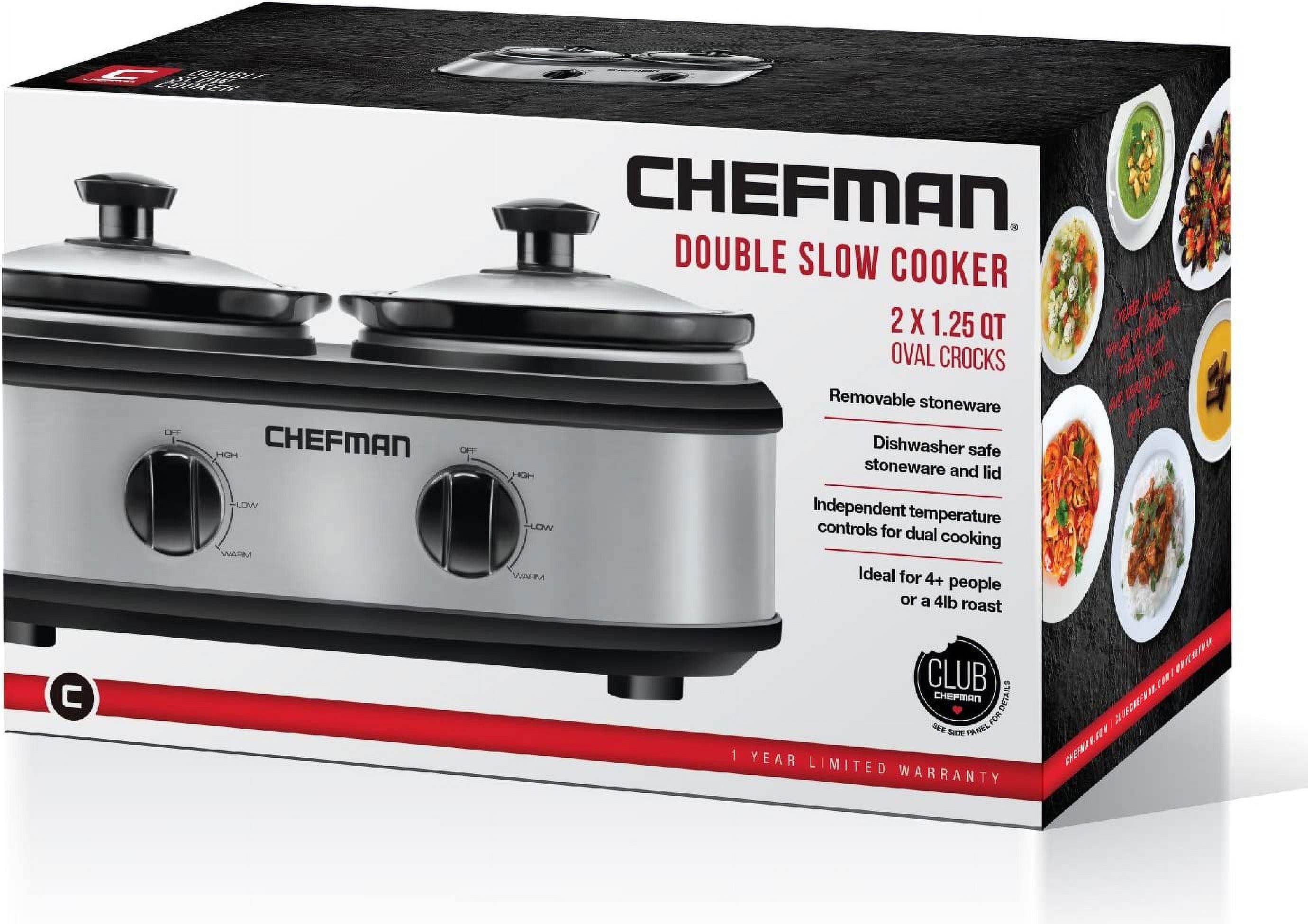 YONG RJ15-125-D Double Slow Cooker & Buffet Server with 2 Removable 1.25 Qt. Oval Crocks, Pot Inserts Individually Heat Controlled, 2.5 Quarts, Stainless Steel