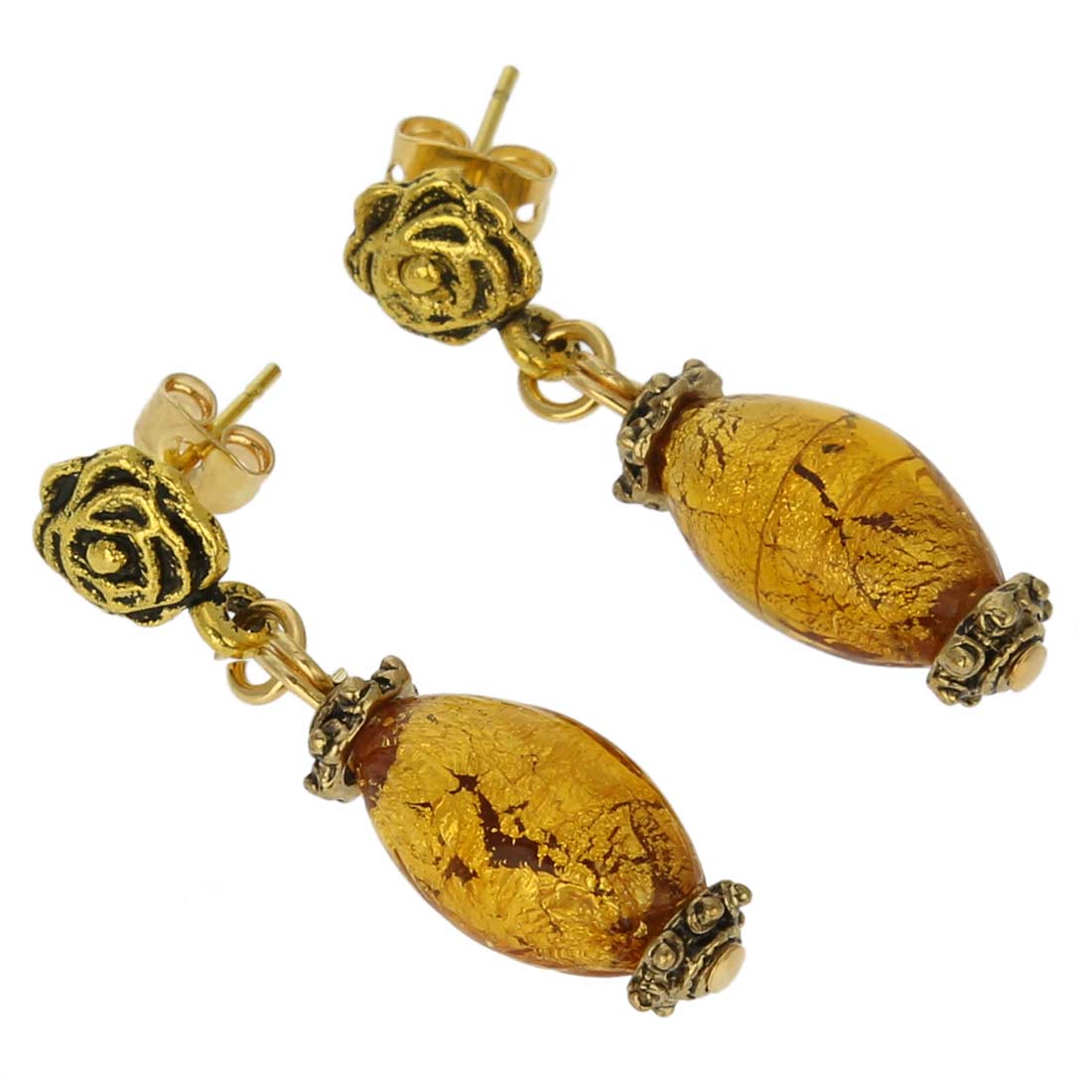 GlassOfVenice Murano Glass Antico Tesoro Olives Earrings - Golden Brown