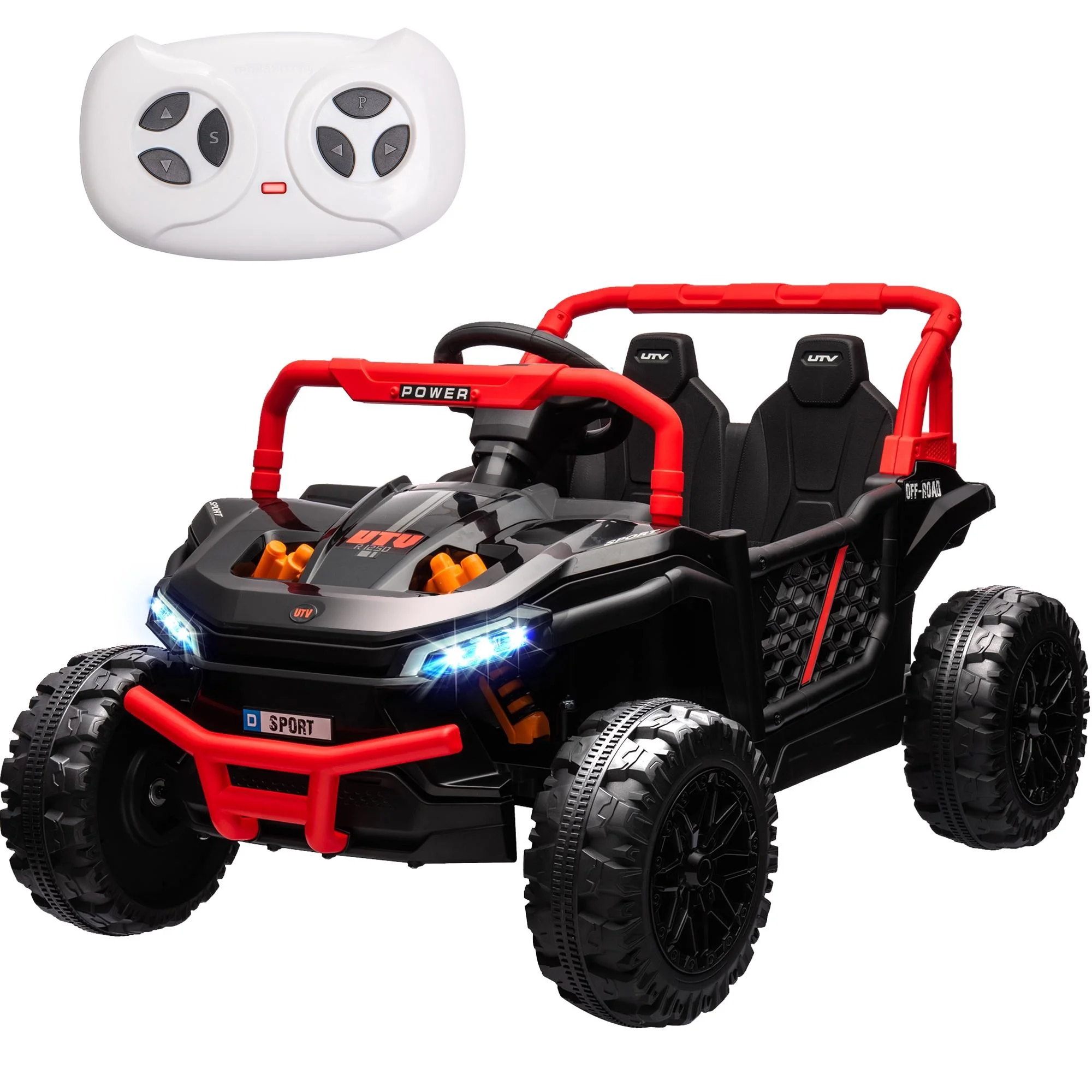 12V Ride on UTV Cars for Kids, Battery Powered Ride on Toys with Remote Control, Bluetooth, MP3 Player, LED Headlights, Safety Belt, 4 Wheeler Suspension, Electric Car for Kids 3-6 Boys Girls, Black