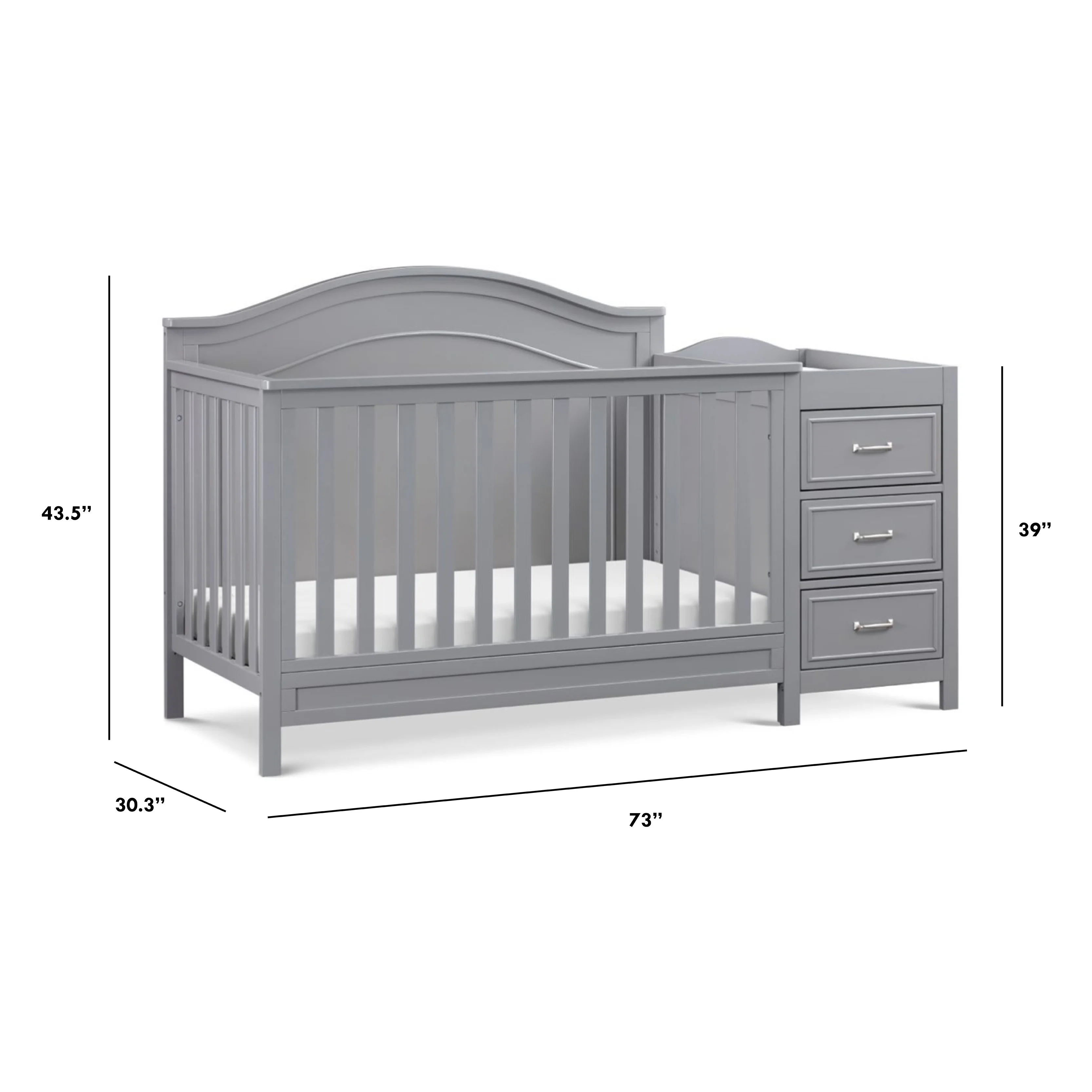 DaVinci Charlie 4-in-1 Convertible Crib and Changer Combo in Grey