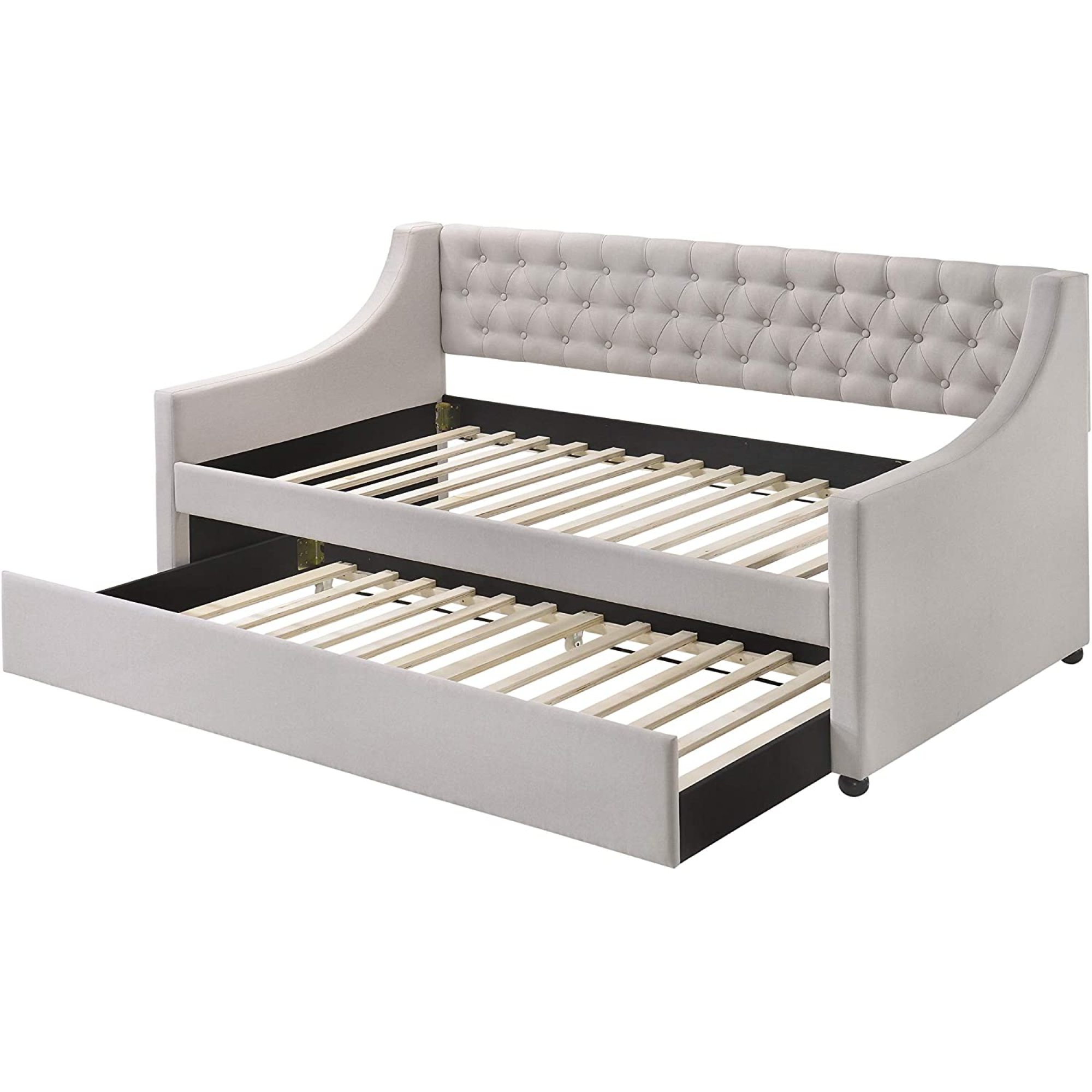 Dawn Whisper Transitional Style Fabric Lianna Twin Daybed with Trundle in Beige