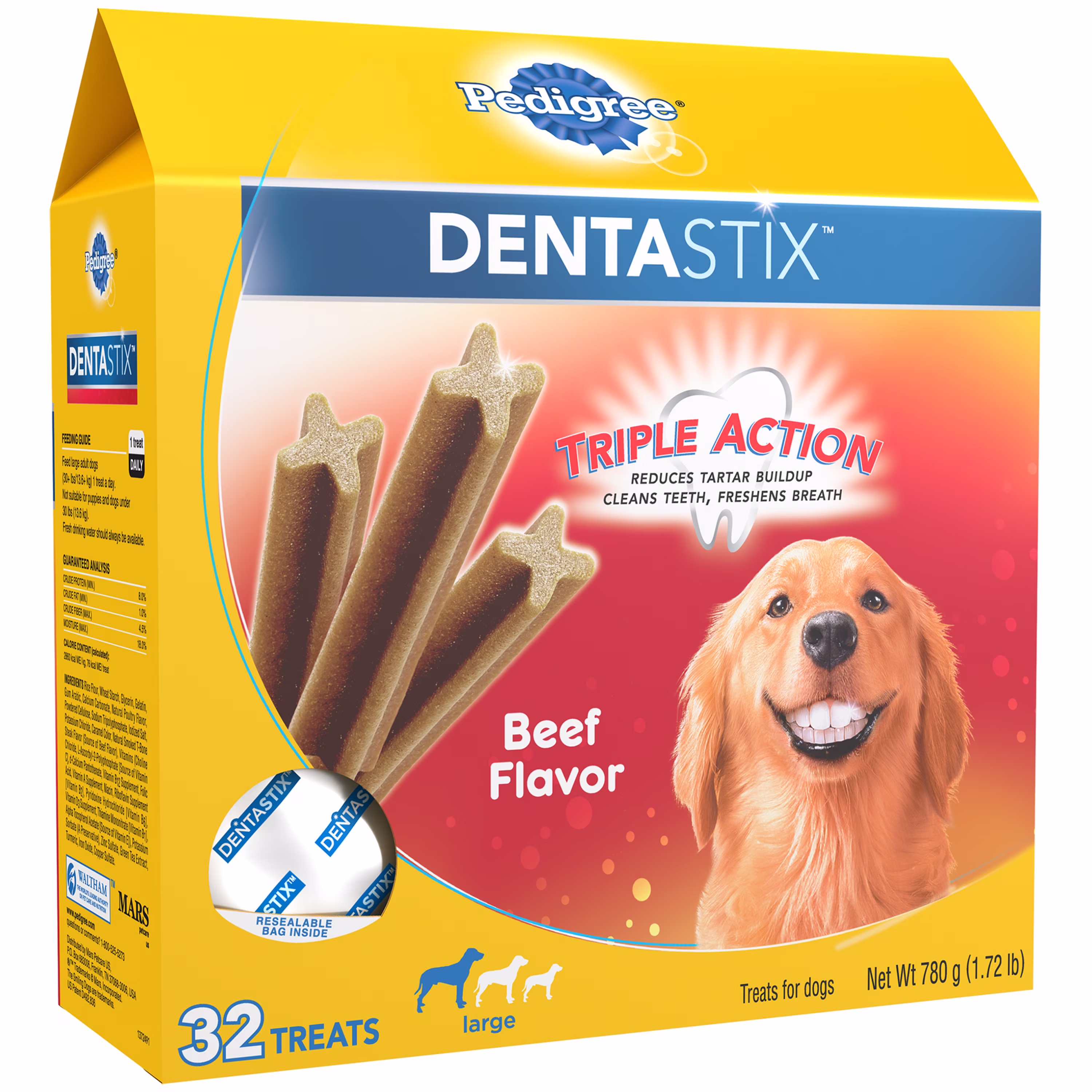 PEDIGREE DENTASTIX Large Dental Dog Treats Beef Flavor, 1.72 lb. Pack (32 Treats)