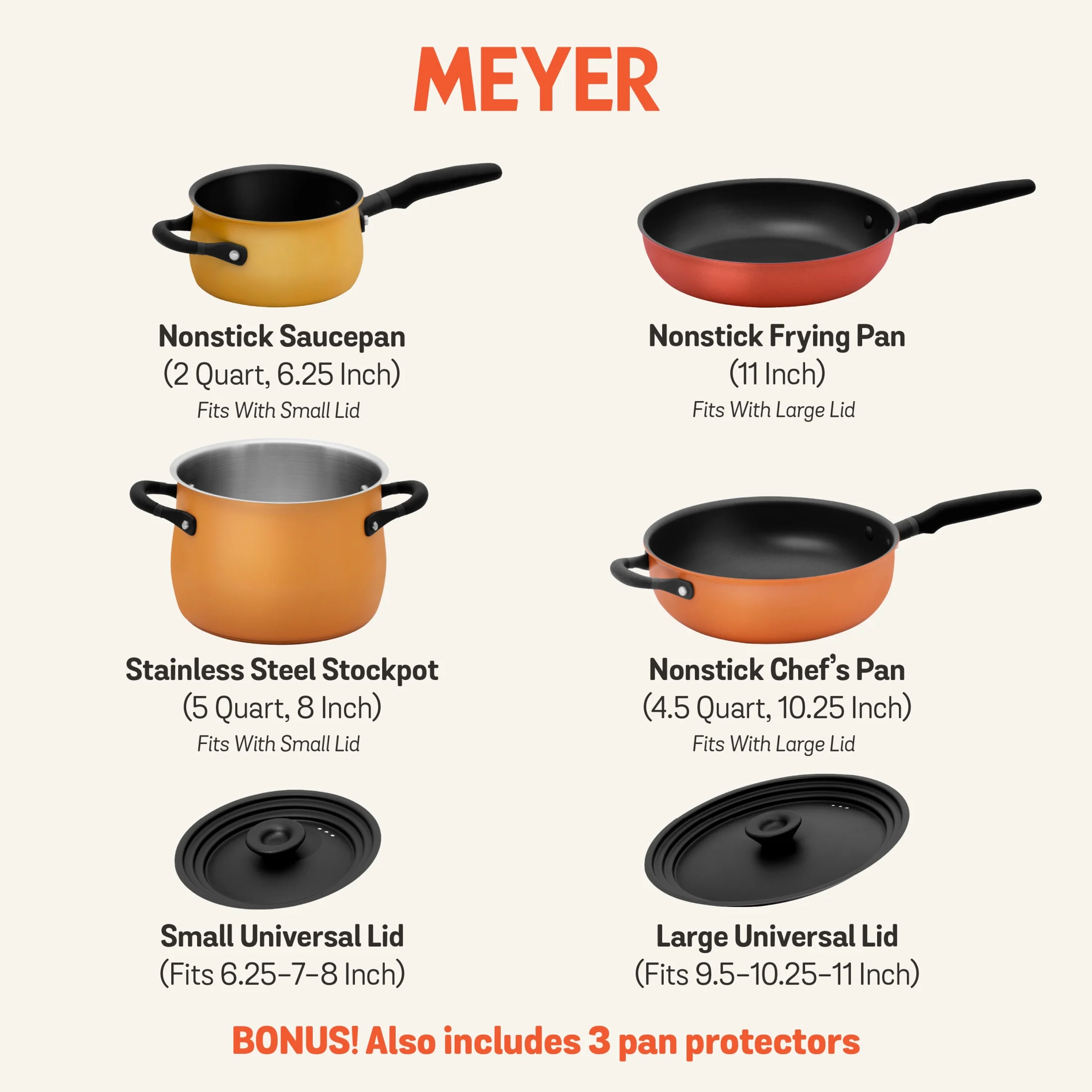 Meyer Accent 6 Piece Aluminum Nonstick and Stainless Steel Pots and Pans Set