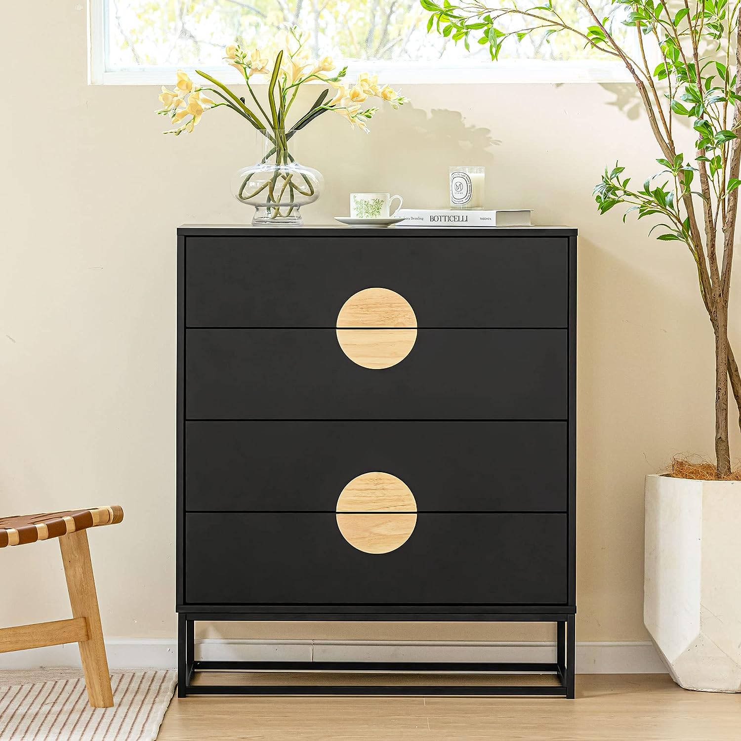 4 Drawers Dresser Chest for Bedroom, Dressers Organizer Tall Chest of Drawers for Bedroom Living Room Hallway, Black