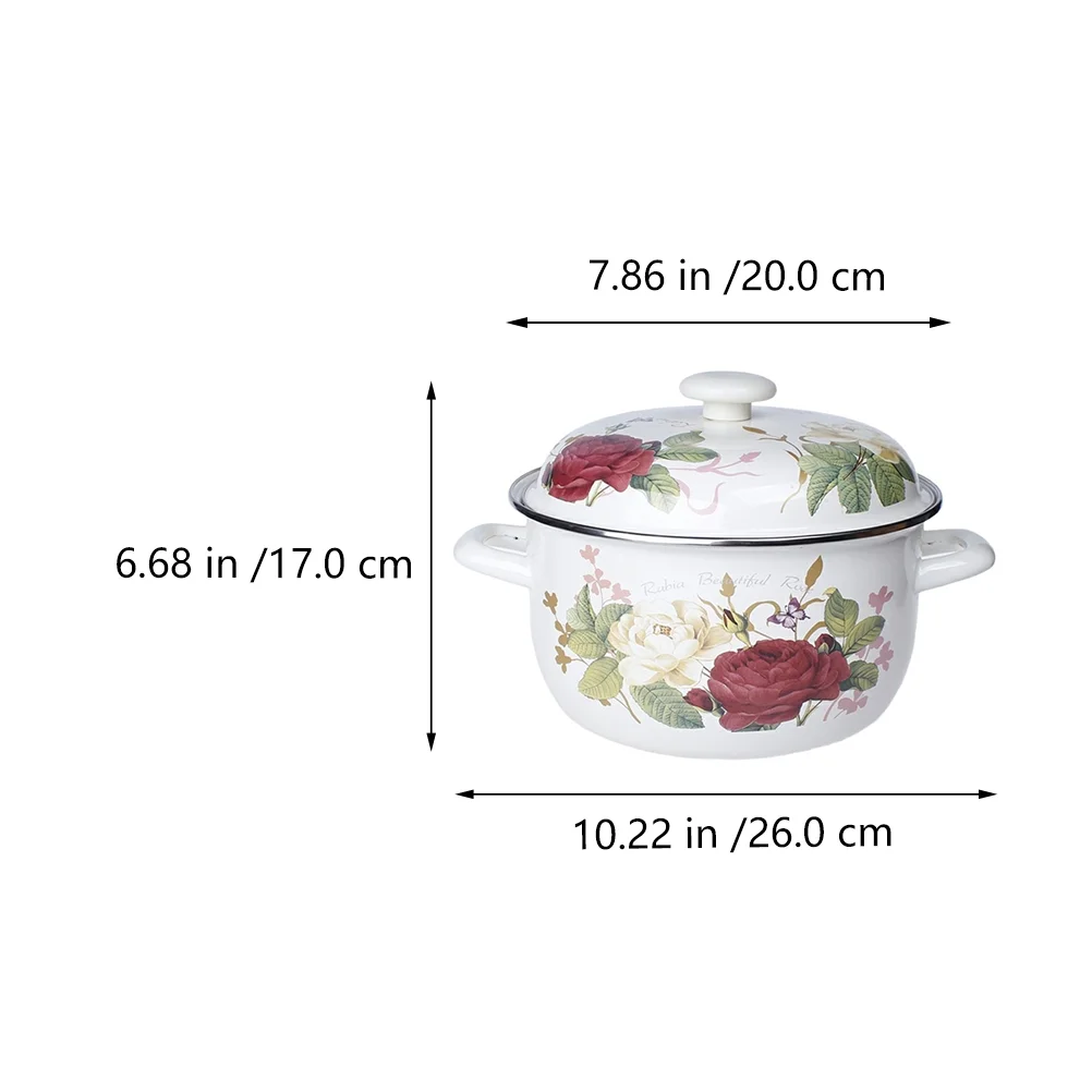 Thicken Enamel Soup Pot Vintage Lidded Soup Pot Kitchen Cookware Random Pattern