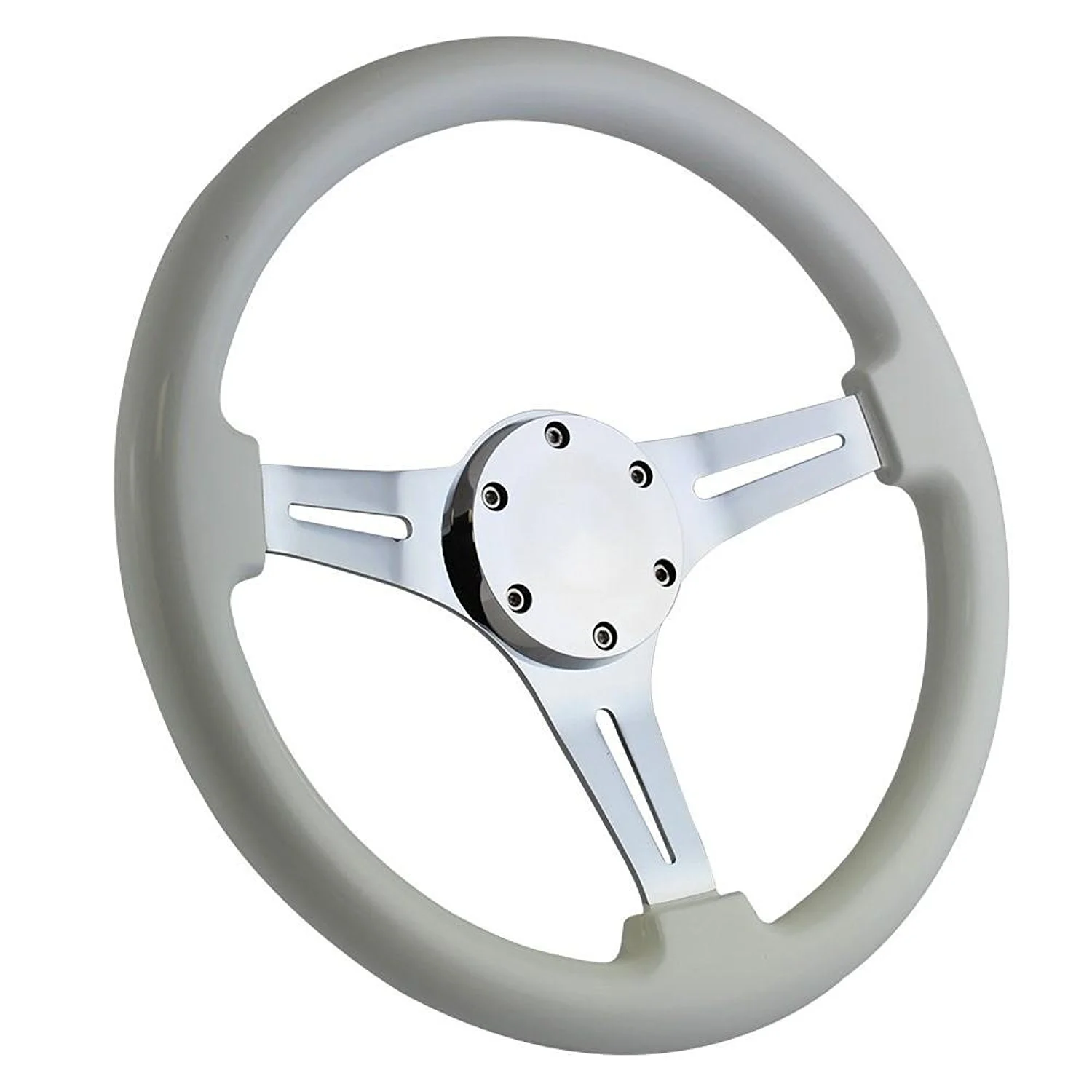 350mm Classic Chrome Marine Boat Steering Wheel with White Grip and Horn Cover Plate