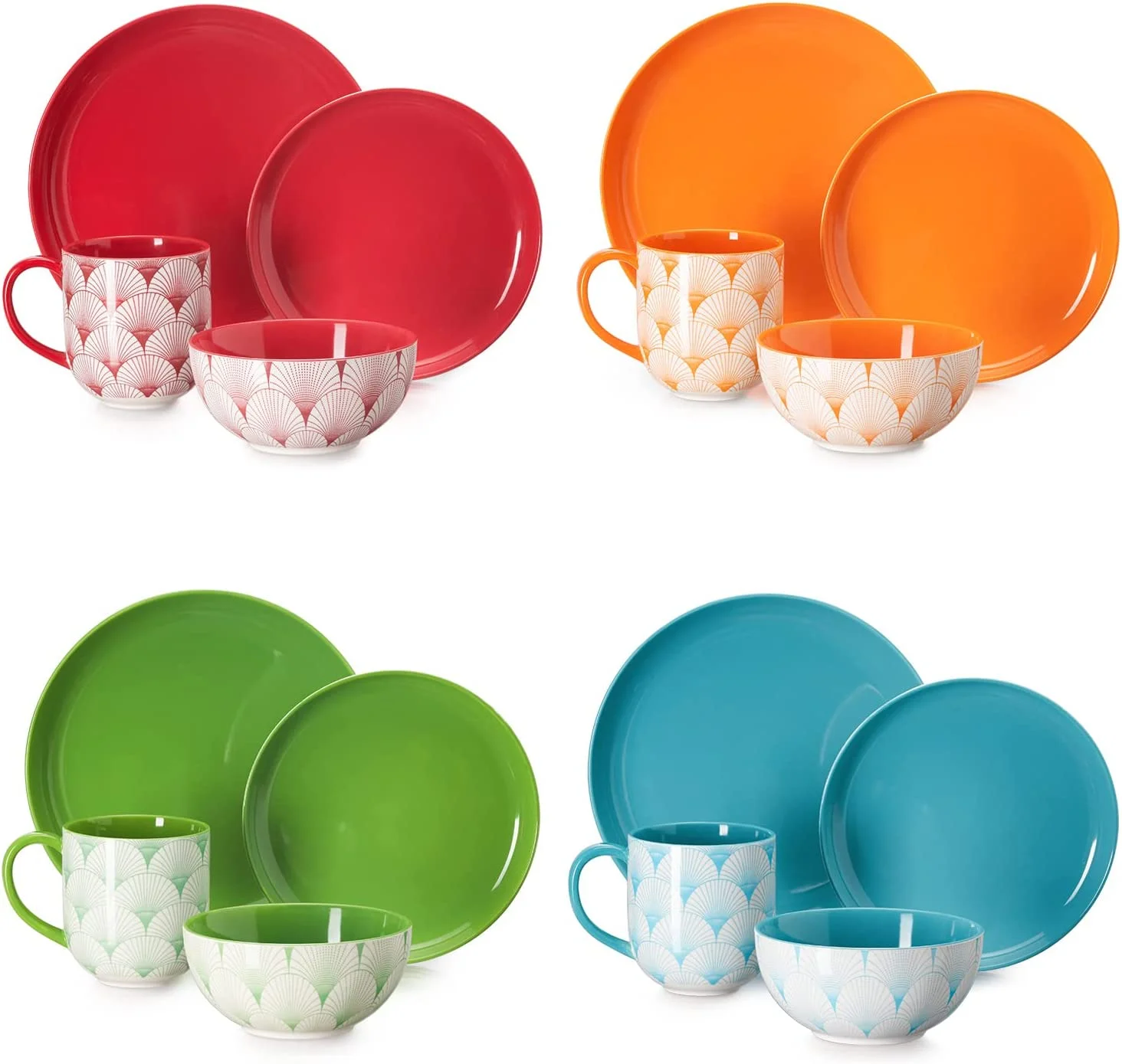 Ceramic Dinnerware Set, Service for 4, 16-Piece Dish Set, Colorful Dinner Plates, Dessert Plates, Coffee Mugs and Soup Cereal Bowls Set for Home , Housewarming Gift