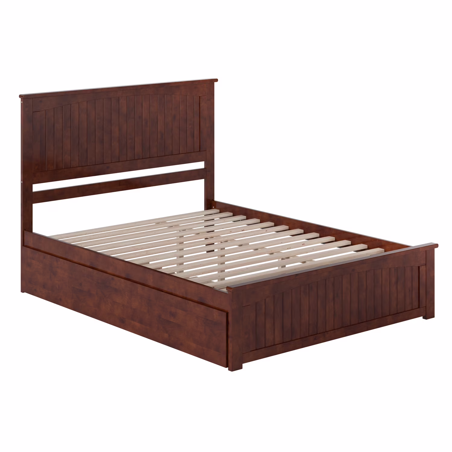 Nantucket Queen Platform Bed with Matching Footboard and TXL Trundle in Walnut