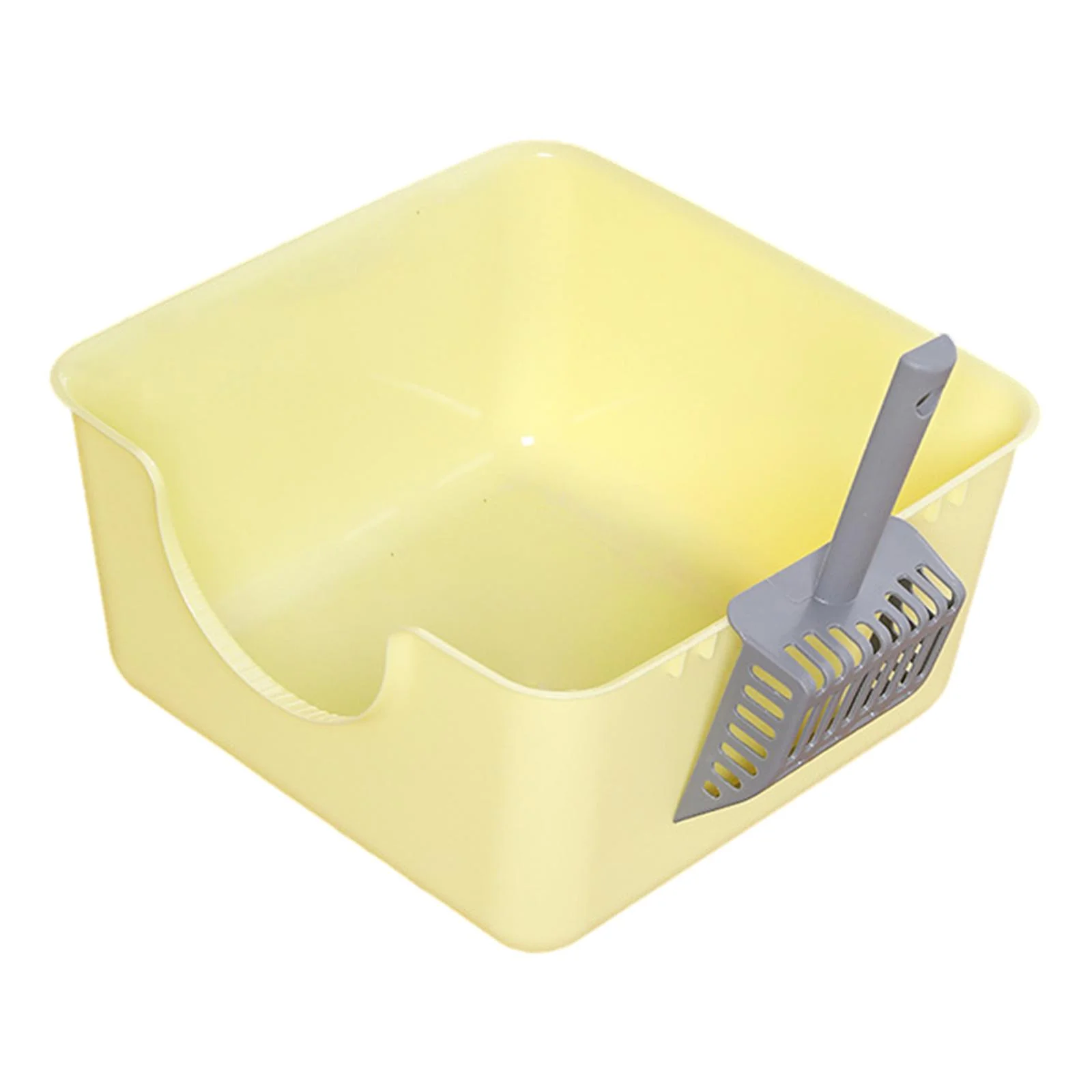 DOLITY Open Litter Box Kitty Litter Pan Durable Easy to Cleaning U Shape Lowered Front yellow