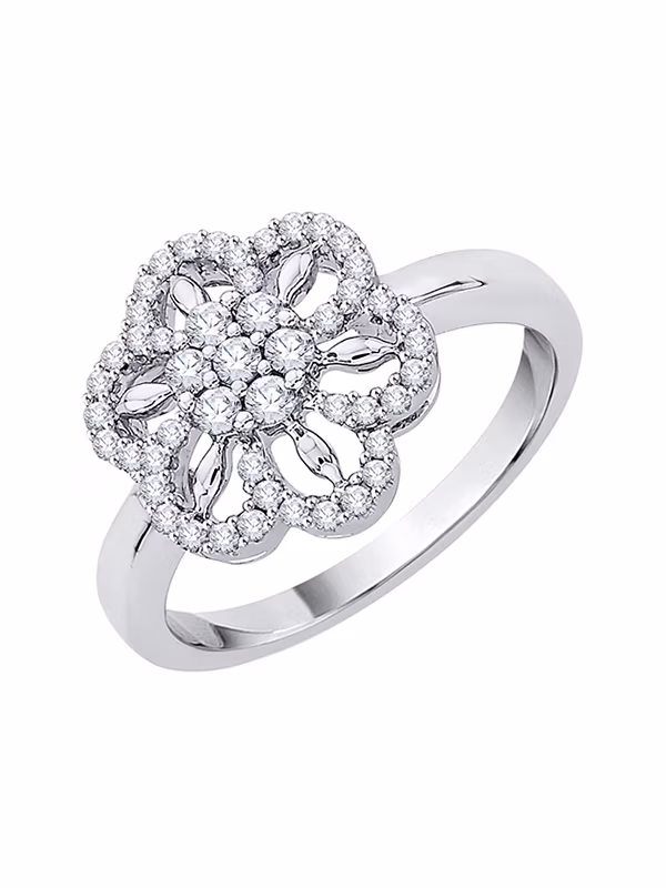 KATARINA Diamond Floral Fashion Ring in Sterling Silver (3/8 cttw, I-J, I1-I2) (Size-8.5)