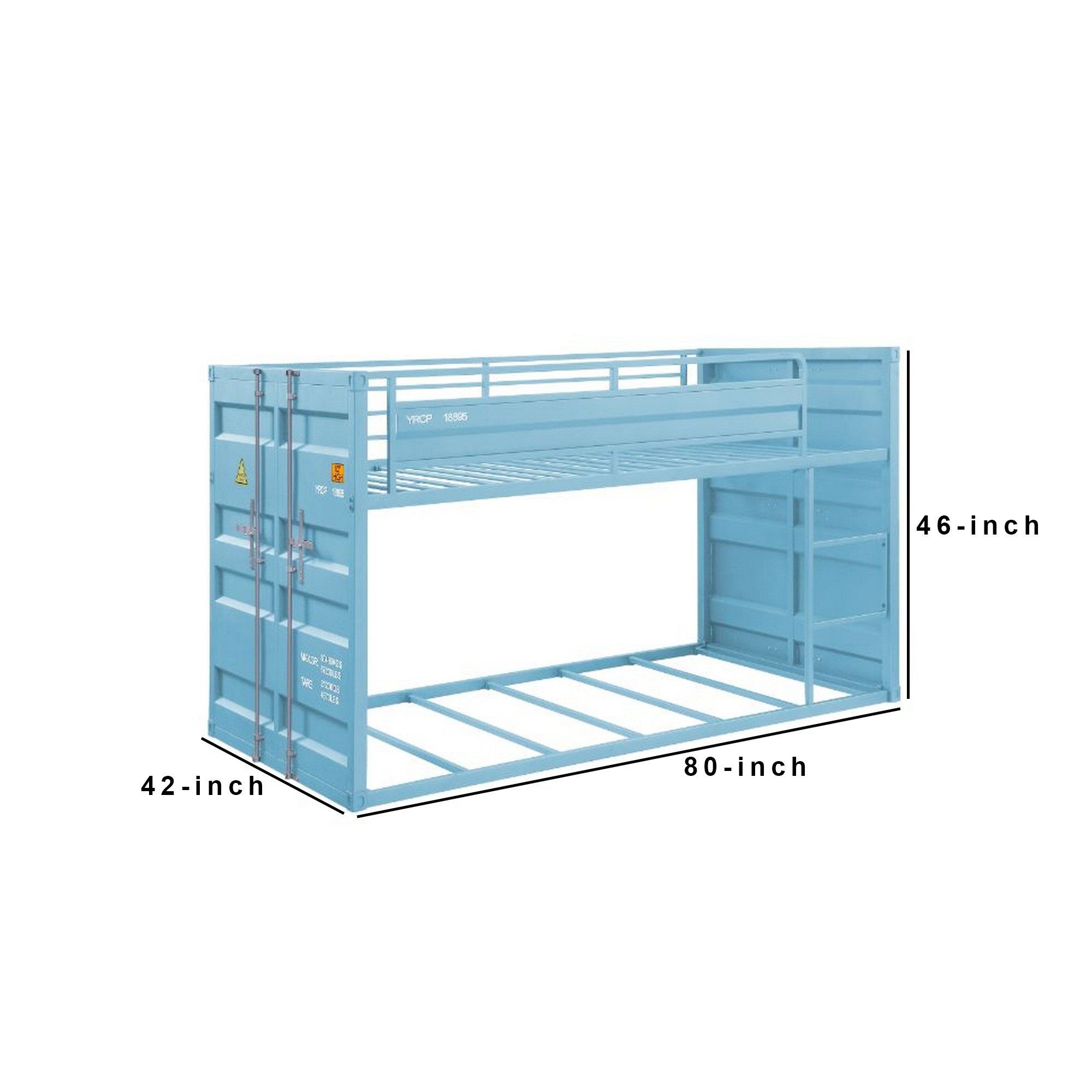 Twin Over Twin Bunk Bed with Metal Frame and Cargo Theme, Blue